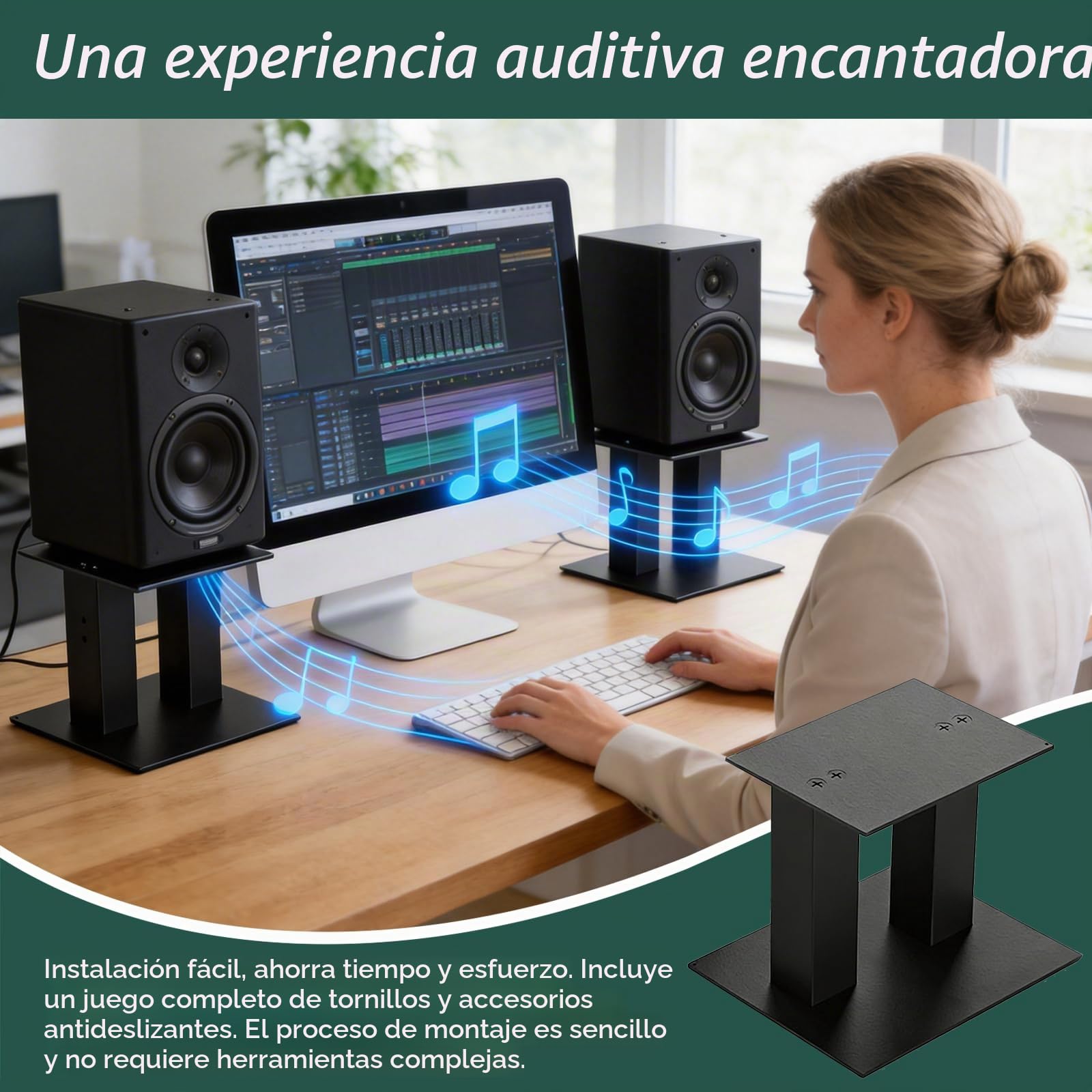 Soportes para Altavoces, Juego De 2 Soportes De Escritorio Metálicos Negros con Almohadillas De Espuma Antideslizantes para Altavoces Universales De hasta 20kg - 15cm