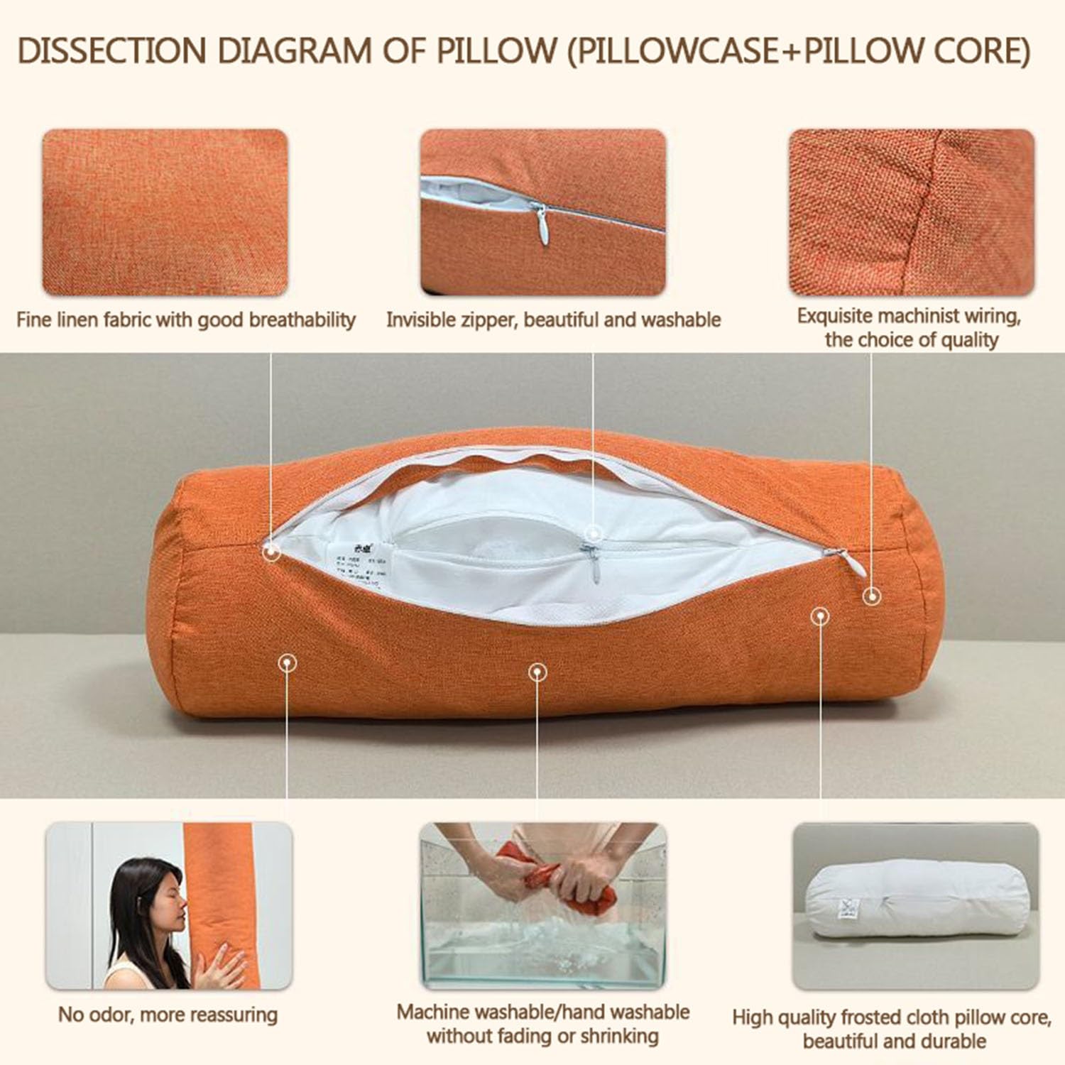 Cuscino Rotondo Lungo In Velluto DOGACA – Supporto Lombare E Cervicale Con Fodera Rimovibile, 100 Cm