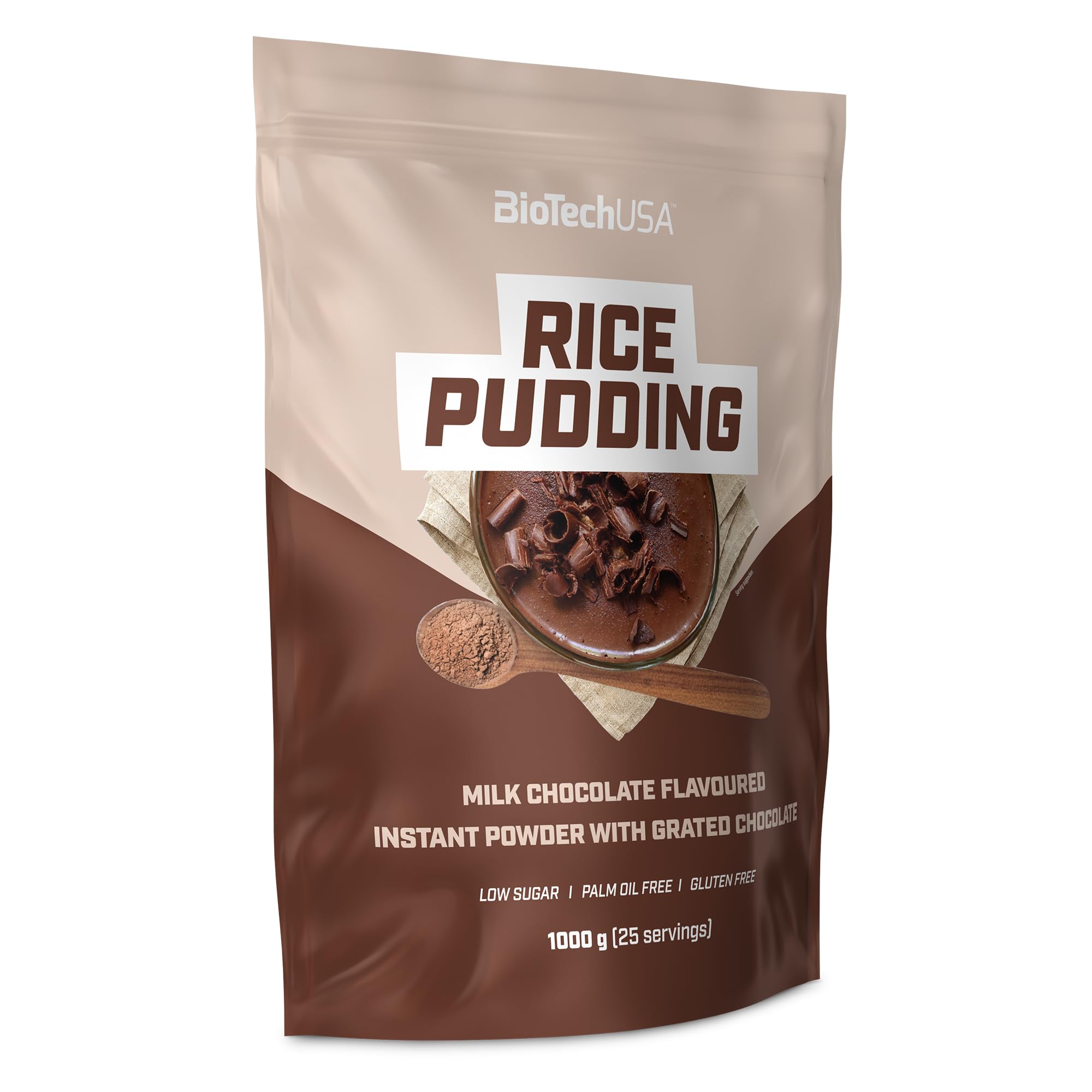 BioTechUSA Rice Pudding Arroz con leche instantáneo en polvo con pepitas de chocolate rallado, 1000 g, Chocolate con leche