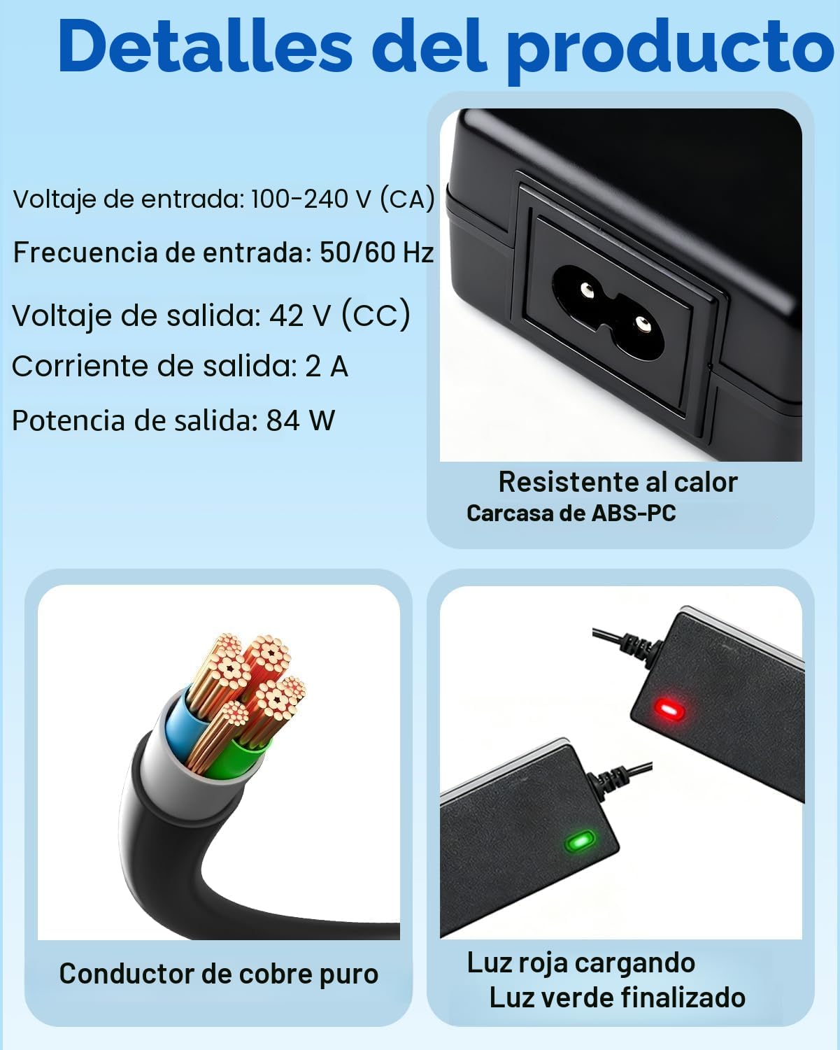 42V 2A Cargador Patinete Electrico para Hoverboard 36V Universal con 6 Conexiones M365 EU Plug