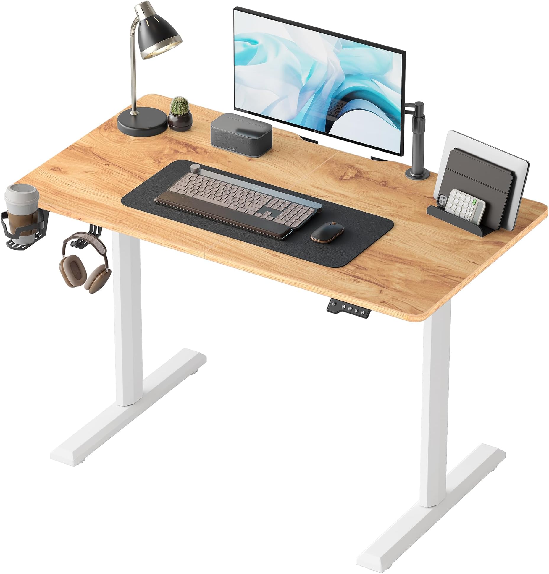 FEZIBO44 x 24 Inches Standing Desk, Height Adjustable Electric Standing Desk, Stand up Table, Sit Stand Home Office Desk with Splice Board, Light Rustic Brown
