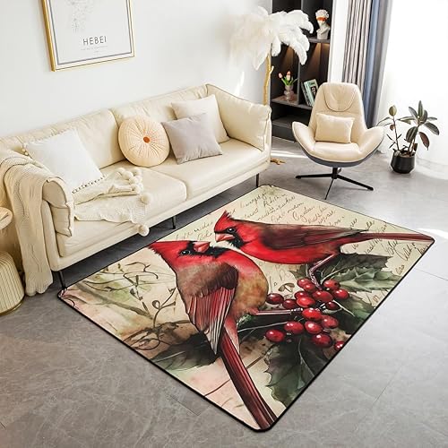 Miniatura 33 de Erosebridal Alfombra de área de Feliz Navidad para niños, cardenales rojos, alfombra de sala de estar, 3 x 5 mas, alfombra decorativa de cabaña