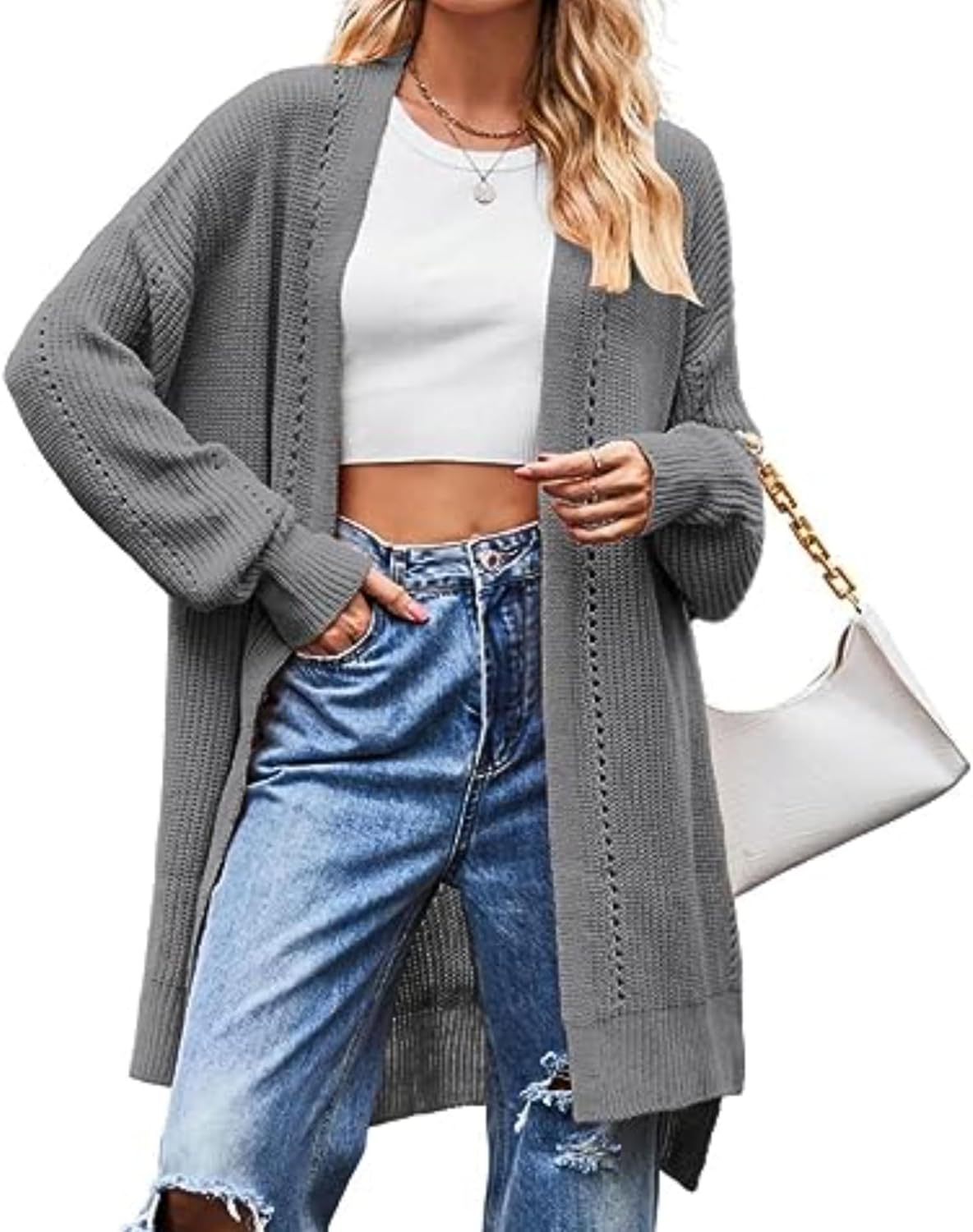 2026 Trendy Womens Oversized Open Front Cardigan Chunky Knit Cardigan Sweater with Pockets Y2K Aesthetic Clothes