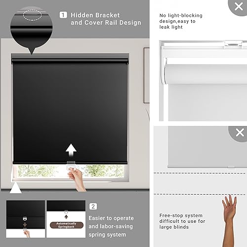 Miniatura 3 de Boolegon Persianas enrollables opacas sin cordón, con protección UV, aislamiento de calor de resorte, ahorro de energía, para oficina en casa,