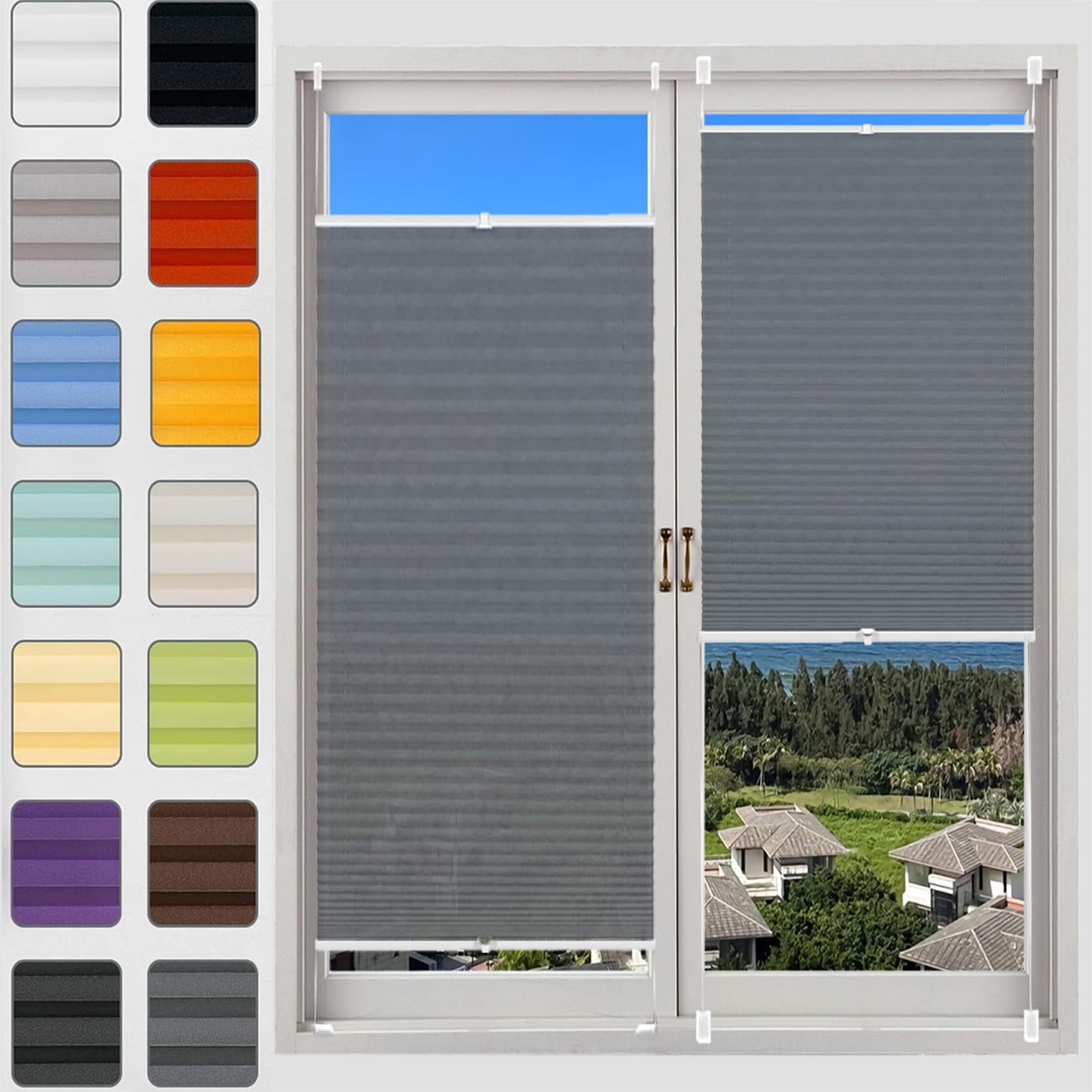 Stick on Blinds for Windows with Clips 45 x 95 cm (W x H), Self-Adhesive Non-Woven, Crumpled Effect, Opaque Folding Blind Temporary Blinds, Blinds Window Shades, for Window Door, Light Grey