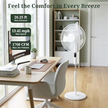 Pedestal Fan with Remote, Oscillation Standing Fan with 3 Speeds & 3 Modes, Electric Cooling Fans with Timer, Adjustable Height & Tilt Head, Quiet Floor Fan for Bedroom, Living Room, Office
