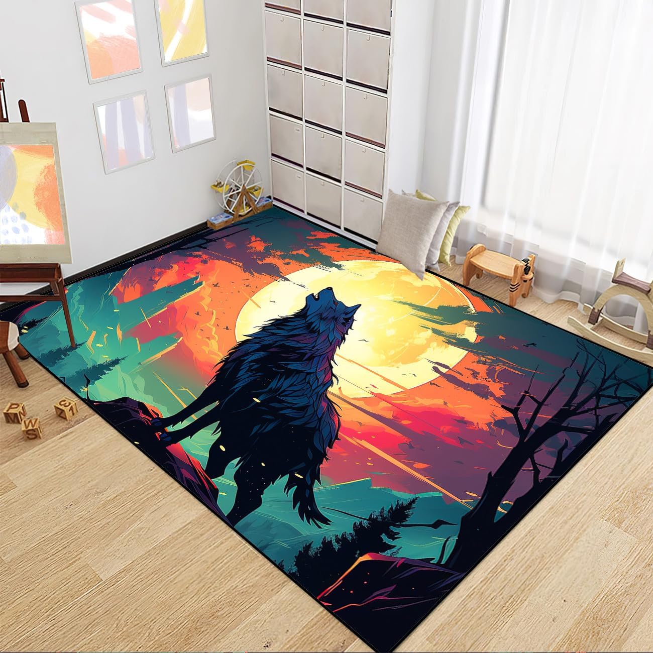 Wolf Area Rug for Boys - 35" L x 23" W Wolf Rugs for Bedroom Wild Animals Prints Area Rugs, 2'×3'
