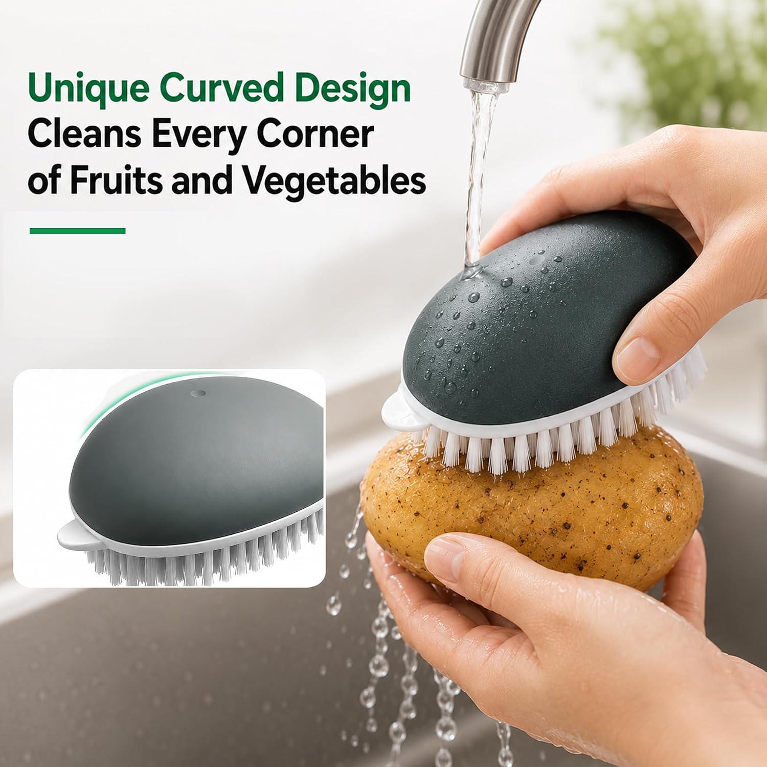 Vegetable Brush Scrubber,Fruit & Potato Scrubber Brush,Vented Box,Gray