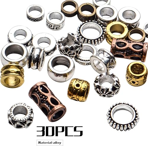 Miniatura 3 de 30 cuentas de metal de estilo tibetano, cuentas de rastas de agujero grande Rodelle redondas sueltas para collares, pulseras, joyas, accesorios para