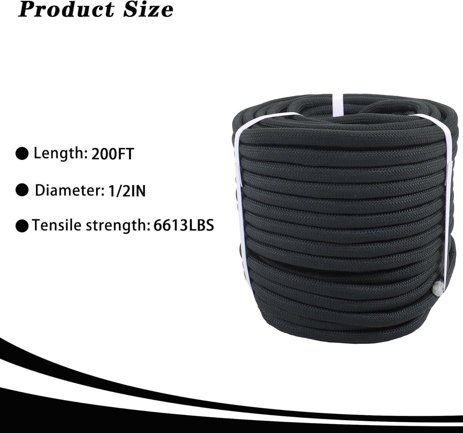 1/2 Inch 200 FT Braid Polyester Pulling Rope, 6613 LBS High Strength Tree Rope for Camping, Swinging, Tree Working (Black)