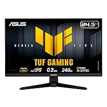ASUS TUF Gaming VG259QM5A, Monitor Gaming Serie 5 da 24,5″ FHD Fast-IPS (1920 x 1080), 0,3ms Response Time, 240Hz, G-SYNC, AMD FreeSync Premium ed ELMB SYNC, DisplayWidget Center, Gaming AI, Nero