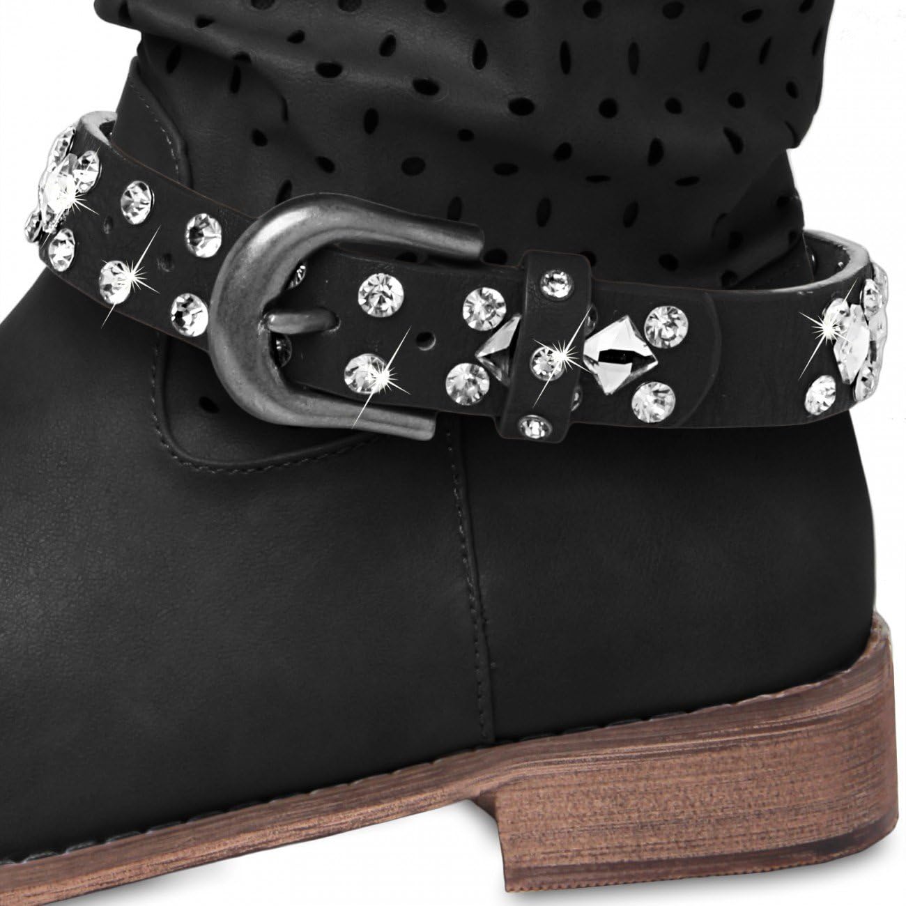 CASPAR Womens Boot Strap/Accessory with Rhinestones and Glitter - Many Colours - STB010, Farbe:Black