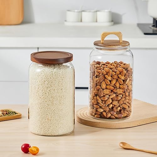 Miniatura 5 de Sweejar Tarros grandes de cristal para dulces con tapas de madera, tarro de vidrio de 1 galón con tapa, contenedores de almacenamiento de