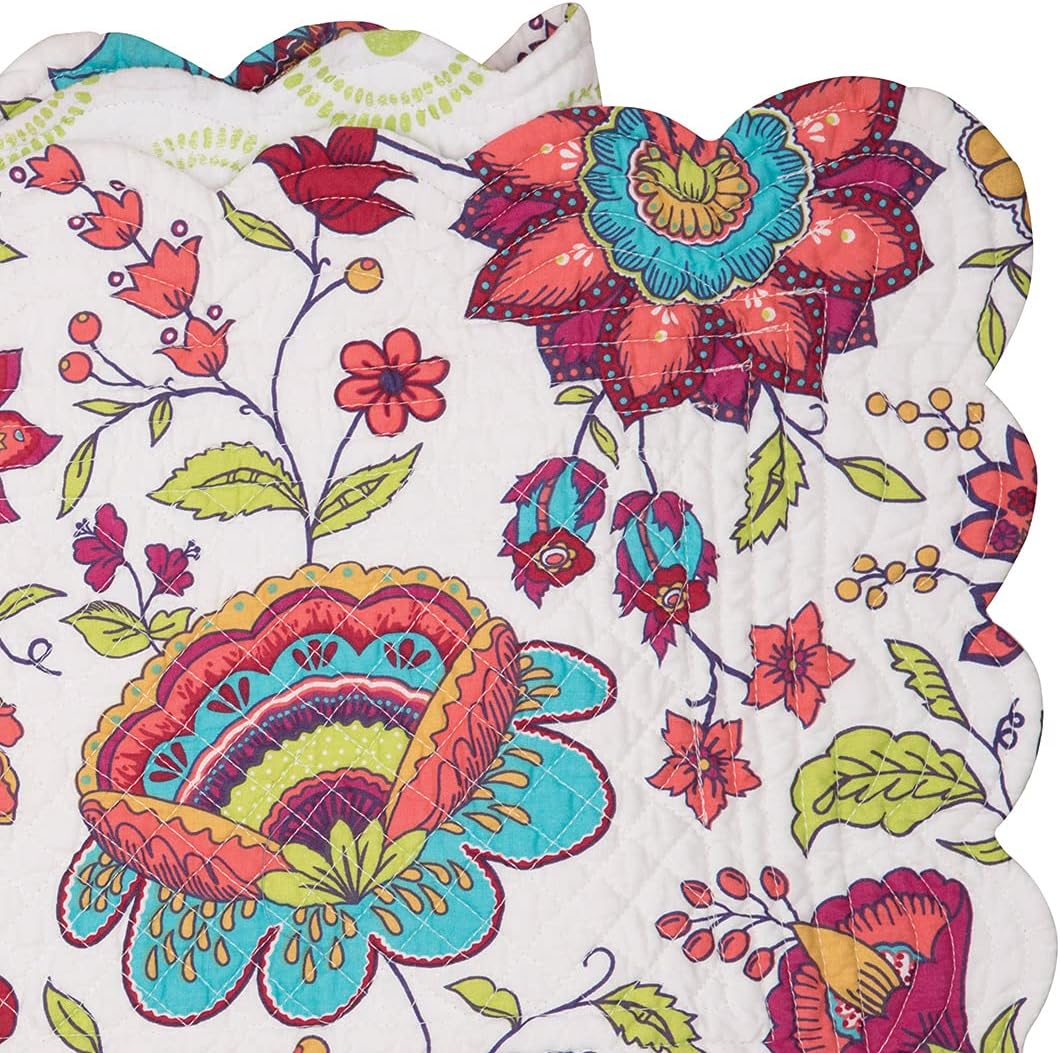 C&F Home Teagan 14" X 51" Floral Botanical Spring Summer Pink Purple Blue Table Runner Cotton Quilted Reversible Table Runner Pink