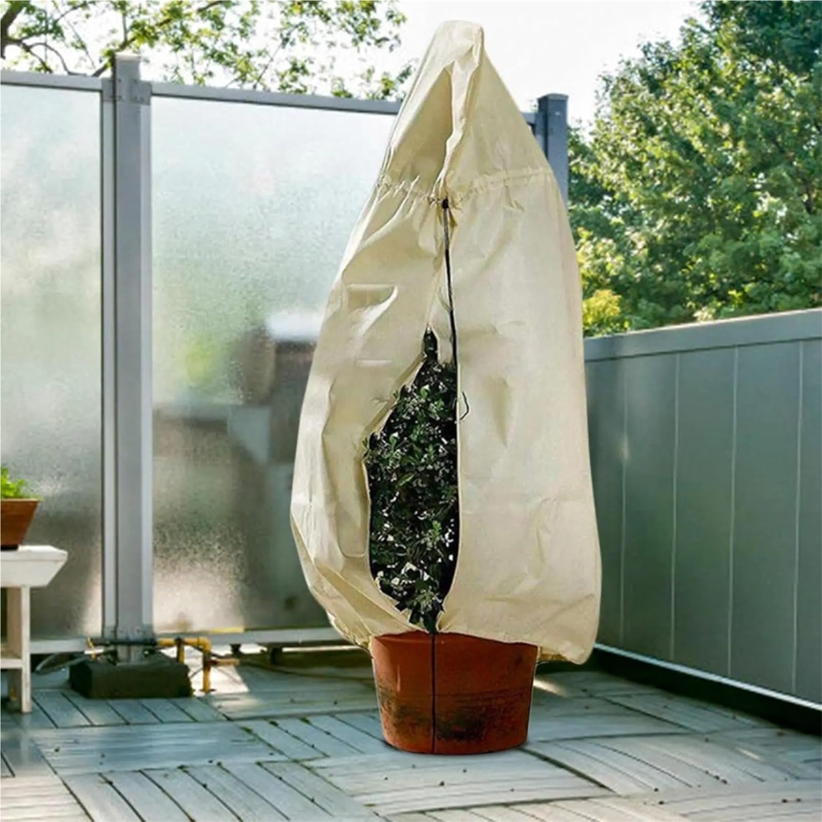 4 Fundas de Invierno for Plantas, no Tejidas, for Proteger árboles y arbustos, con cordón. para Árboles,Plantas(White,100x120cm)