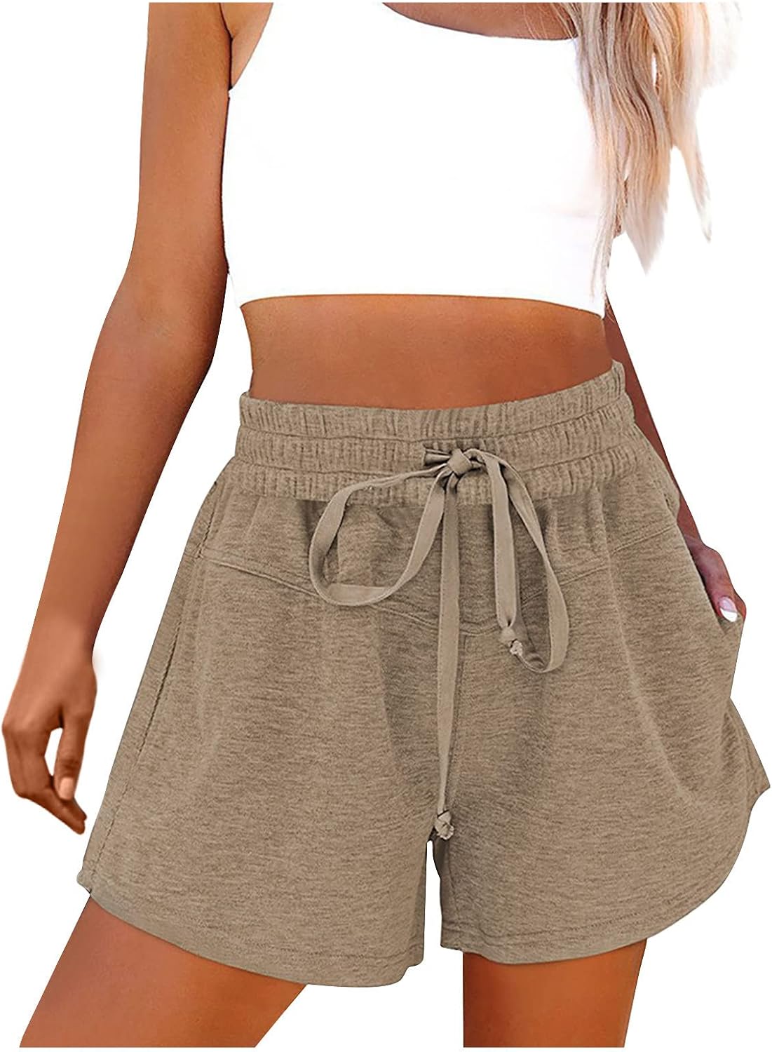 Womens Sweat Shorts Drawstring High Waist Athletic Shorts Casual Summer Pockets Shorts Lightweight Quick Dry Running Shorts