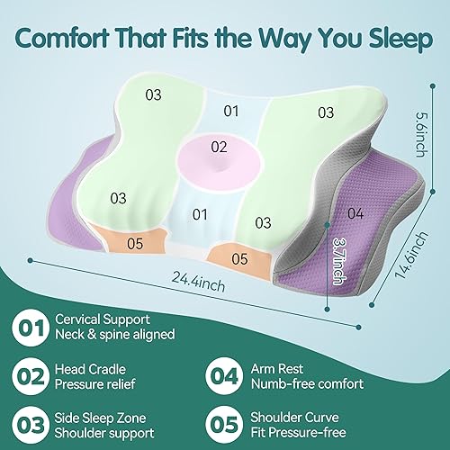 Miniatura 7 de Almohada cervical para el cuello para aliviar el dolor, almohada ergonómica para dormir de lado para soporte del cuello, almohada ortopédica de