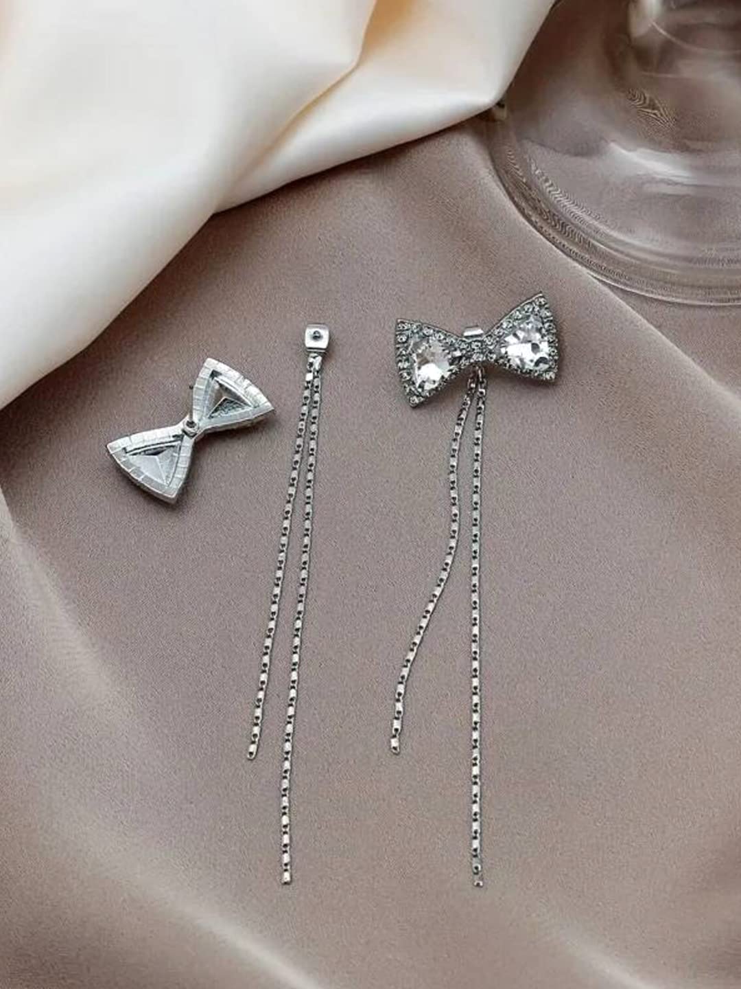 Crystal Bow Long Chain Danglers for Women