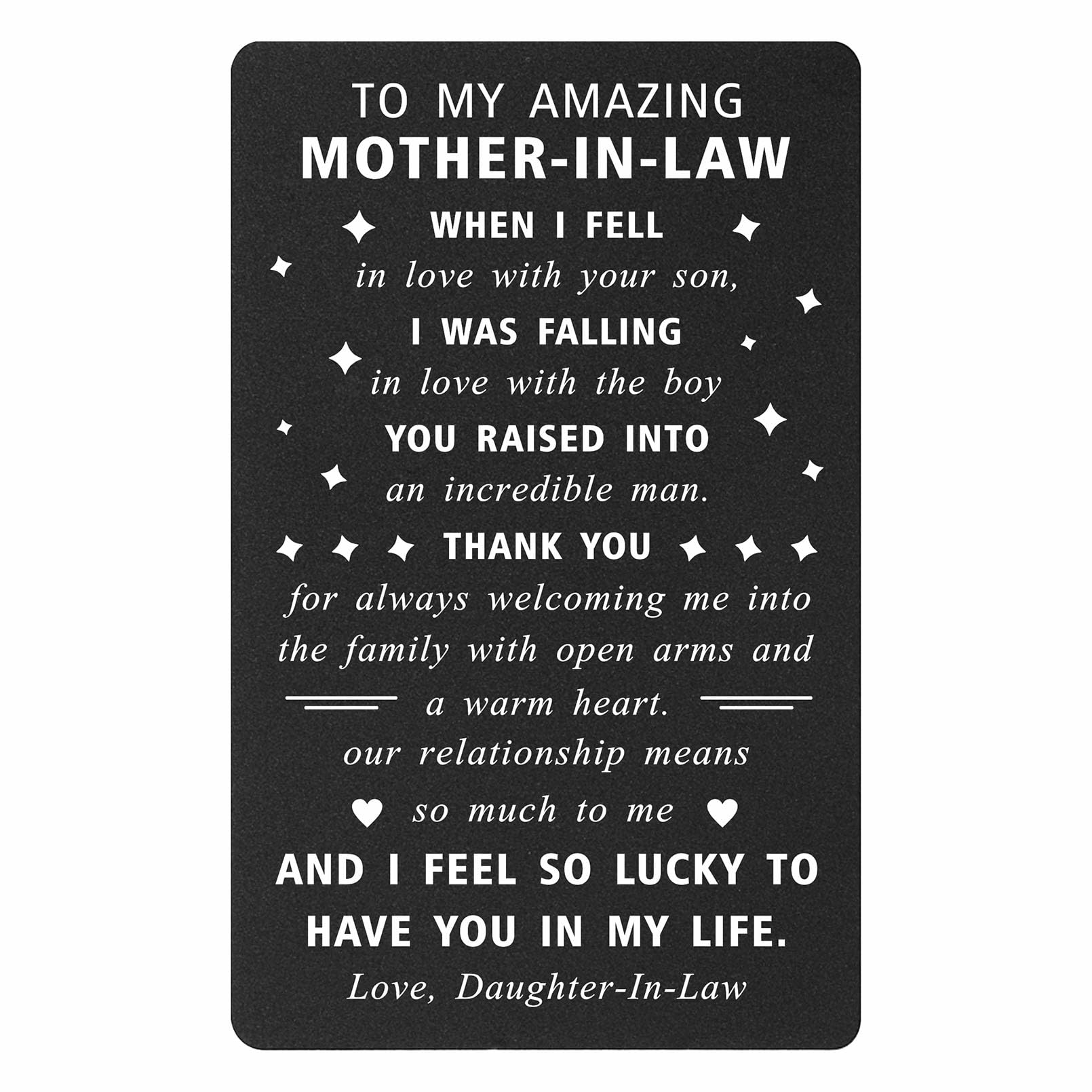 ENGZHI Mothers Day Gift from Daughter In Law, Mother of the Groom Gifts from Bride, Mother In Law Birthday Card Wedding Day, Metal Wallet Card