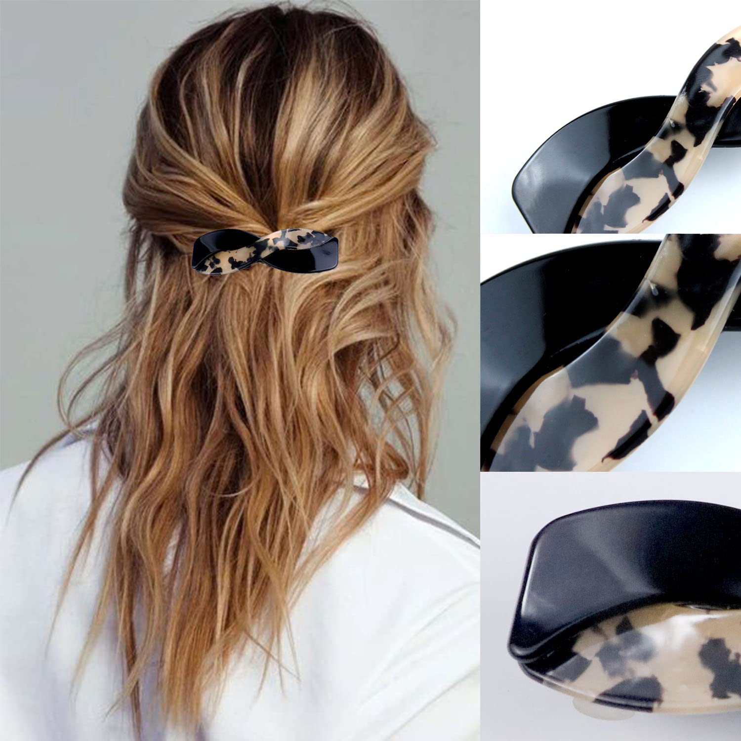 3 Pieces Hair Barrettes for Women, Medium Interweave Wider Hair Clips Hair Accessories for Thick Curly Fine Updo Hair (Leopard Print&Tortoise Shell&Burgundy) - Image 5