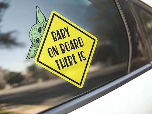 Miniatura 4 de Sticky Expressions  Baby Yoda On Board Sticker (2 piezas) - Otra nueva adición encantadora a nuestro bebé a bordo signos para coches. Tamaño grande
