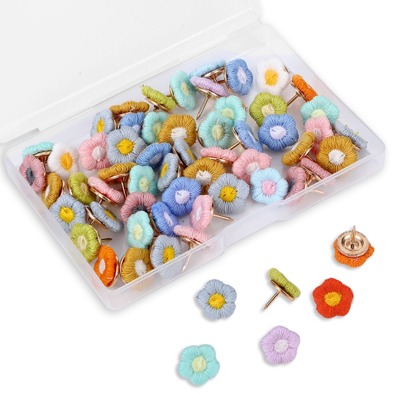60 Pcs Flower Push Pins, Thumb Tacks for Wall, Thumb Tacks for Cork Board, Cute Decorative Thumbtacks, Colorful Bulletin Board Cork Board Pins for Desk Decorations Photo Display Map Office Home