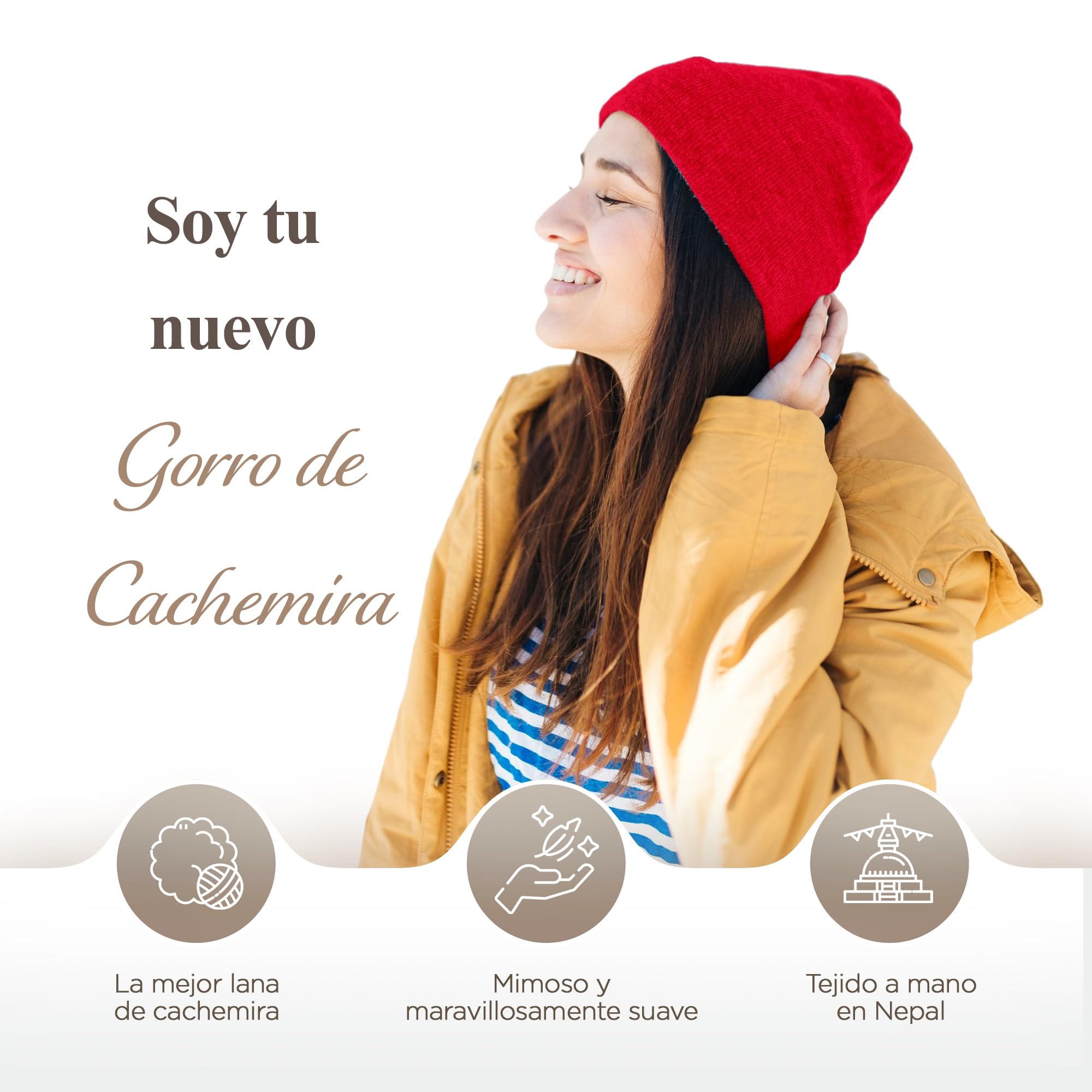 Gorro de Cachemira – Gorro Tejido a Mano con 100% Lana de Cachemira para Hombre y Mujer – Gorro Unisex, Suave Gorro de Invierno, Hecho en Nepal