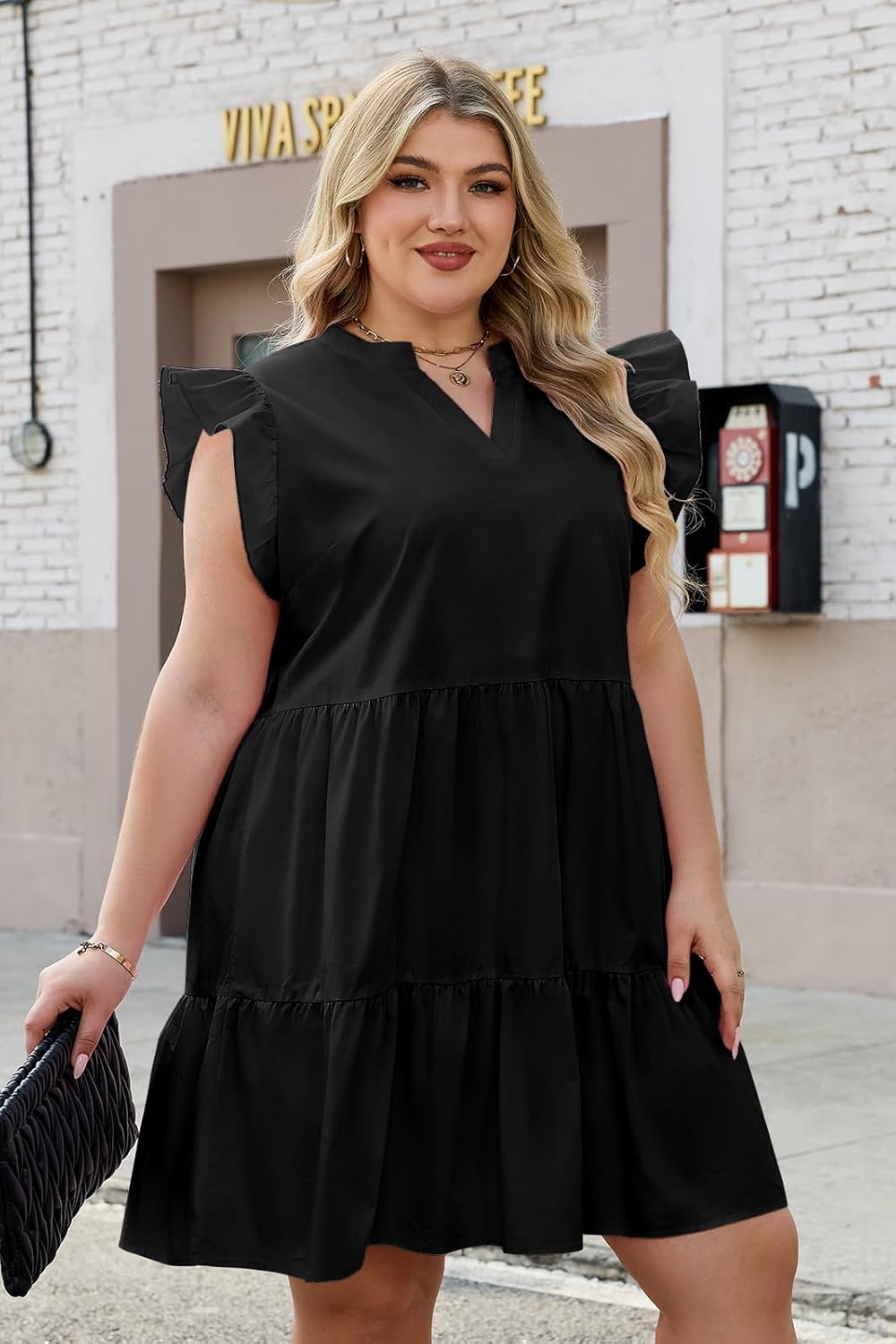 Hount Women's Plus Size Dresses 2026 Summer Ruffle Sleeve V Neck Short Dresses Babydoll Dress - Image 3