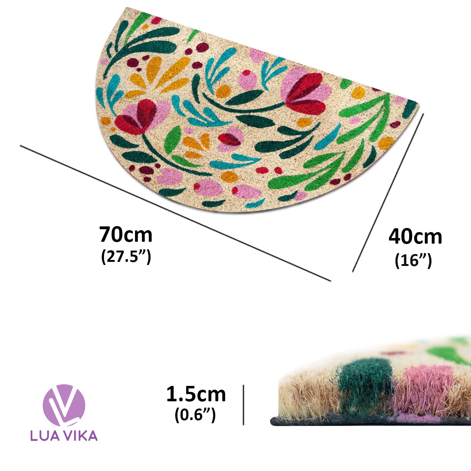 Zerbino ingresso esterno cocco - Flora - 40x70 cm - tappeto ingresso esterno casa - zerbino cocco mezzaluna - zerbini moderni e originali