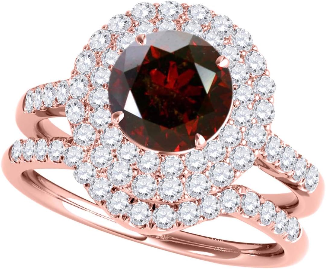 1.45 Carat Halo Created Ruby And Diamond Bridal Set 4-prong 14k Rose Gold