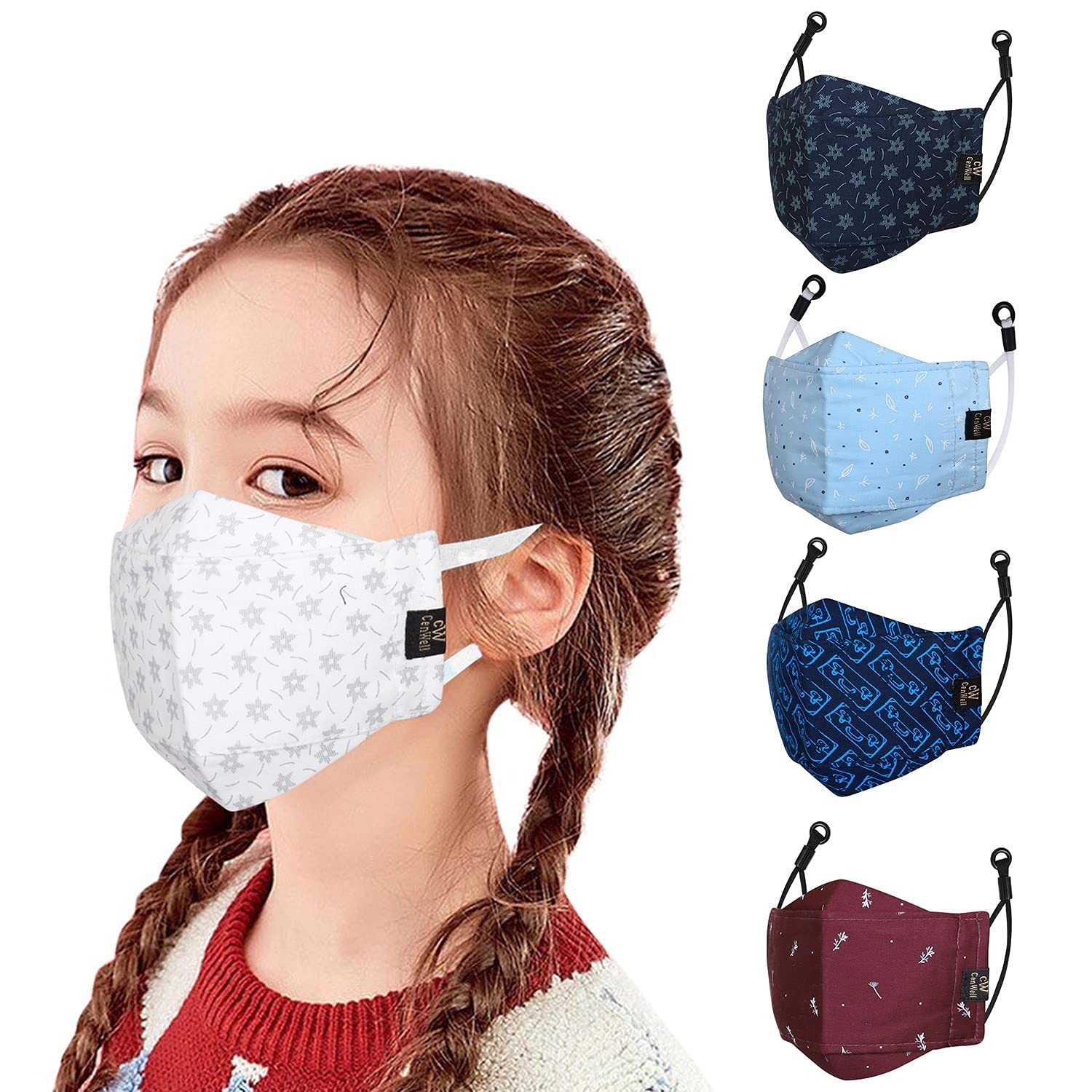Cenwell 4 Pcs Kids 3D Cotton Mask For School, 6 Layer, Reusable, Washable, Breathable Stylish Face Mask With Adjustable Earloops For Boys Girls Students (Multicolor) (B09S5Y2DH2) Amazon Price History, Amazon Price Tracker