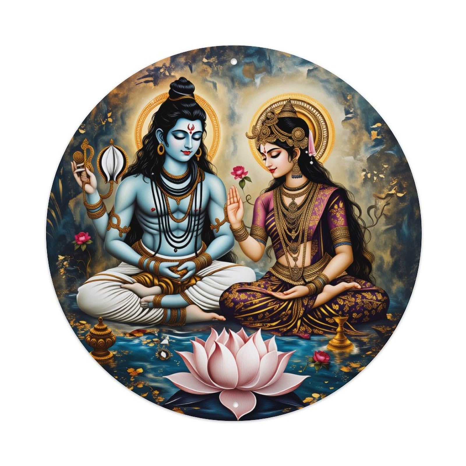 Divine Couple Lotus Water Sky Vintage Metal Tin Sign Retro Wall Decor for Home Bar Garage Cafe, Indoor & Outdoor Decorative，circle Metal Poster, 8x8 Inch