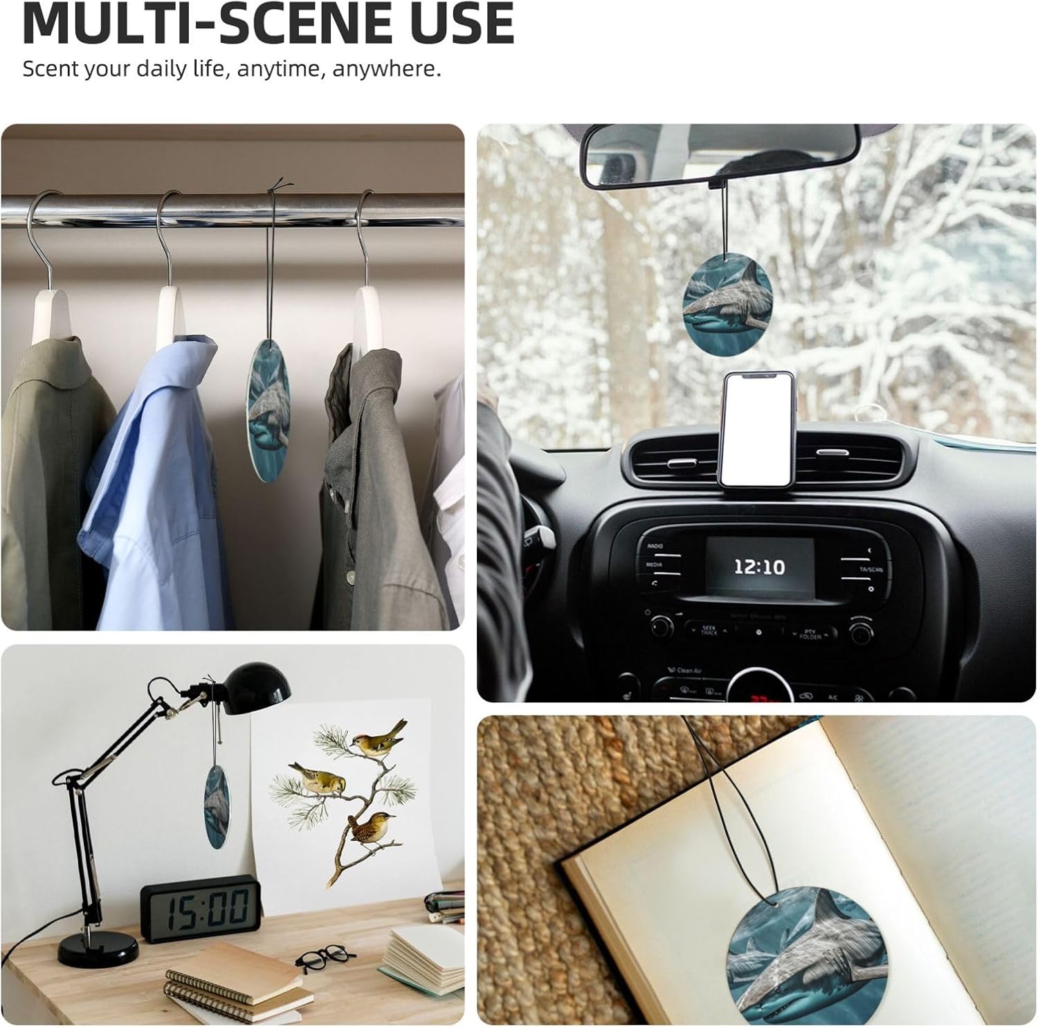 Car Air Freshener 24 PCS Several Sharks in the Ocean Hanging Car Air Fresheners Auto Interior Decor Card Freshener Strong Scented Card Lavender Cars Scents for Office Bedroom Close Drawer Round Shape