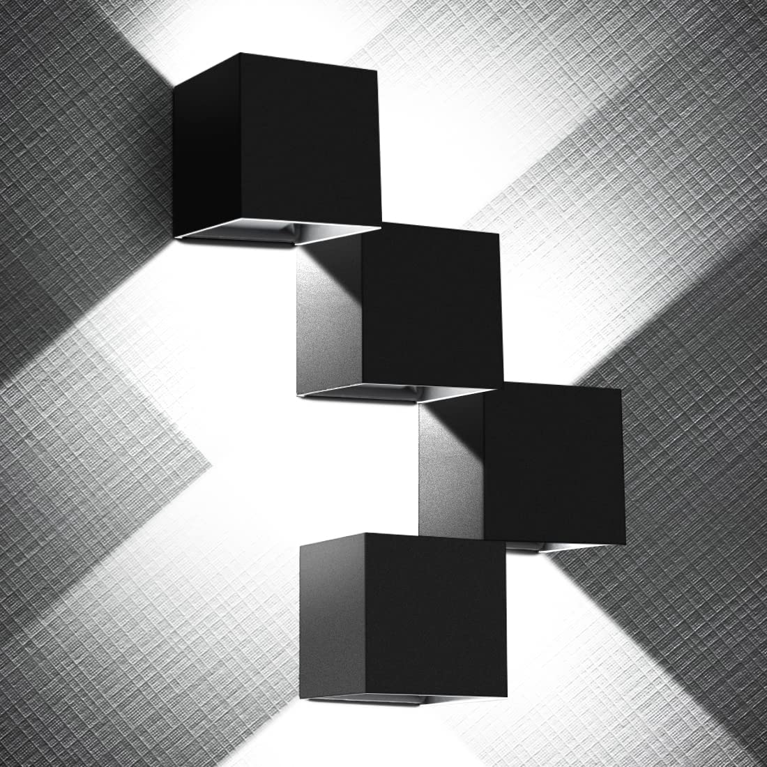 ledmo 20W High Power Modern Outdoor Wall Sconce Light Creative Adjustable Beam Square Up and Down Exterior Wall Lights Fixture Anti-Rust Aluminum IP65 6000K 1800LM Black for Patio Garage House 4 Pack