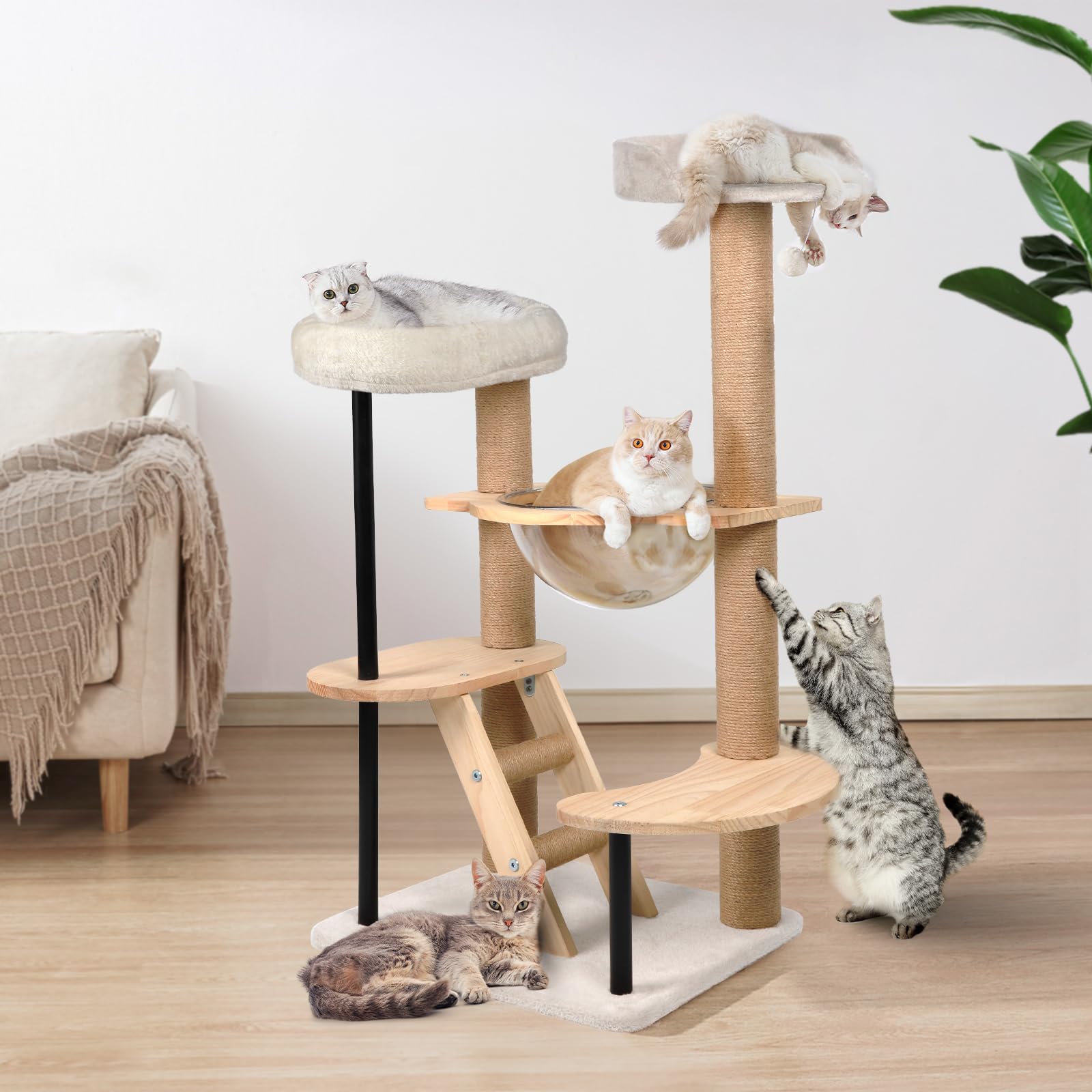 HDLKRR Wood Cat Tree Tower - Modern Cat Tree Tower for Indoor Cats 40