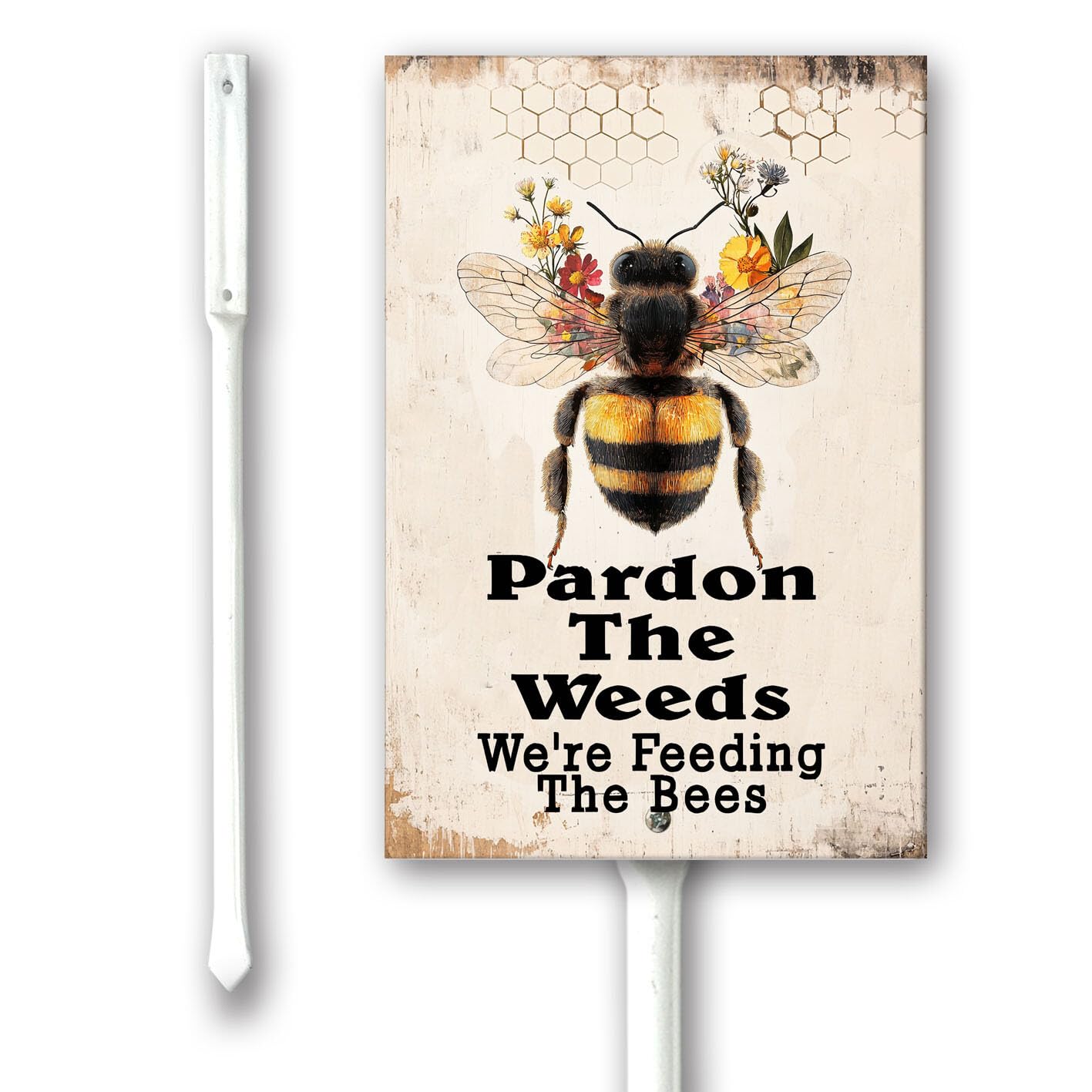 Geroclonup Pardon The Weeds We Are Feeding The Bees Yard Sign With Stakes 20x30cm,Aluminum Sign for Home Farm Decor Outdoor Street Warning Signs, Weatherproof Easy Install Set of 1