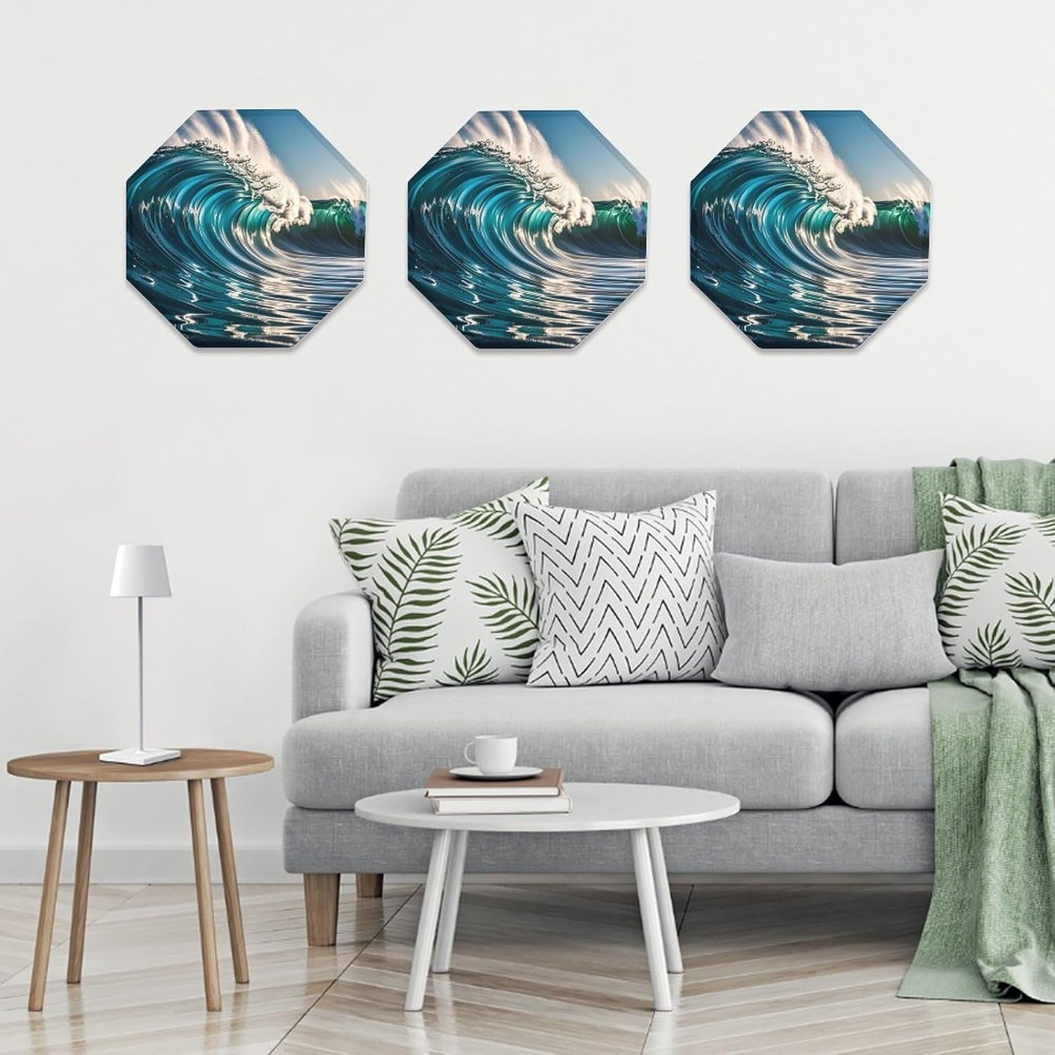 Ctagon Metal Sign for Home, Modern Display Plate for Kitchen, Ocean Waves Plates Accent Hanging Wall Decorations 3PCS for Living Room, Bedroom, Hallway, Hotel