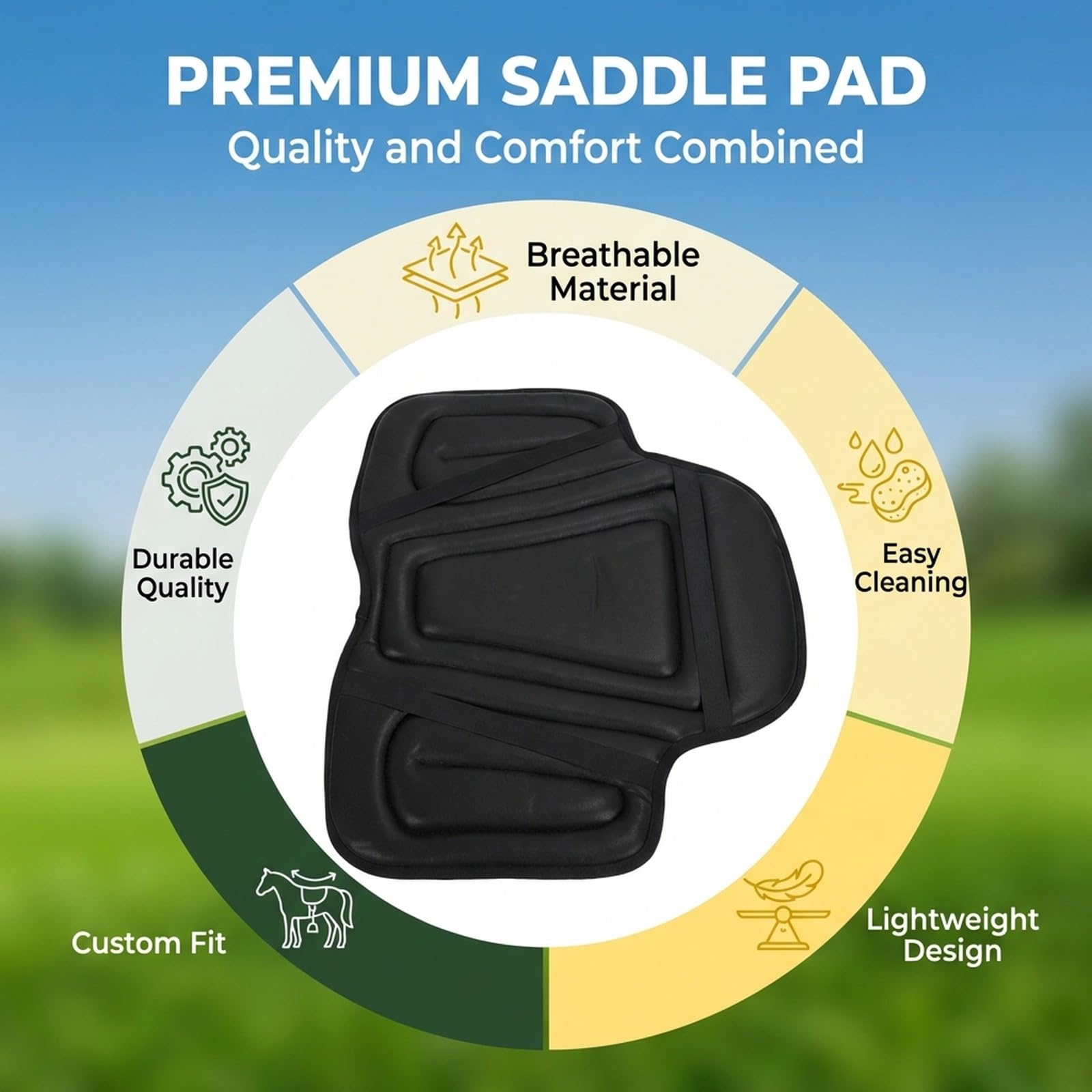 Cuscino Sella Cavallo, Imbottitura Antishock per Sella Western Lunga, Memory Foam e Pelle PU, 56x45cm - Distribuzione Pressione e Antiscivolo, Comfort per Cavallo e Cavaliere