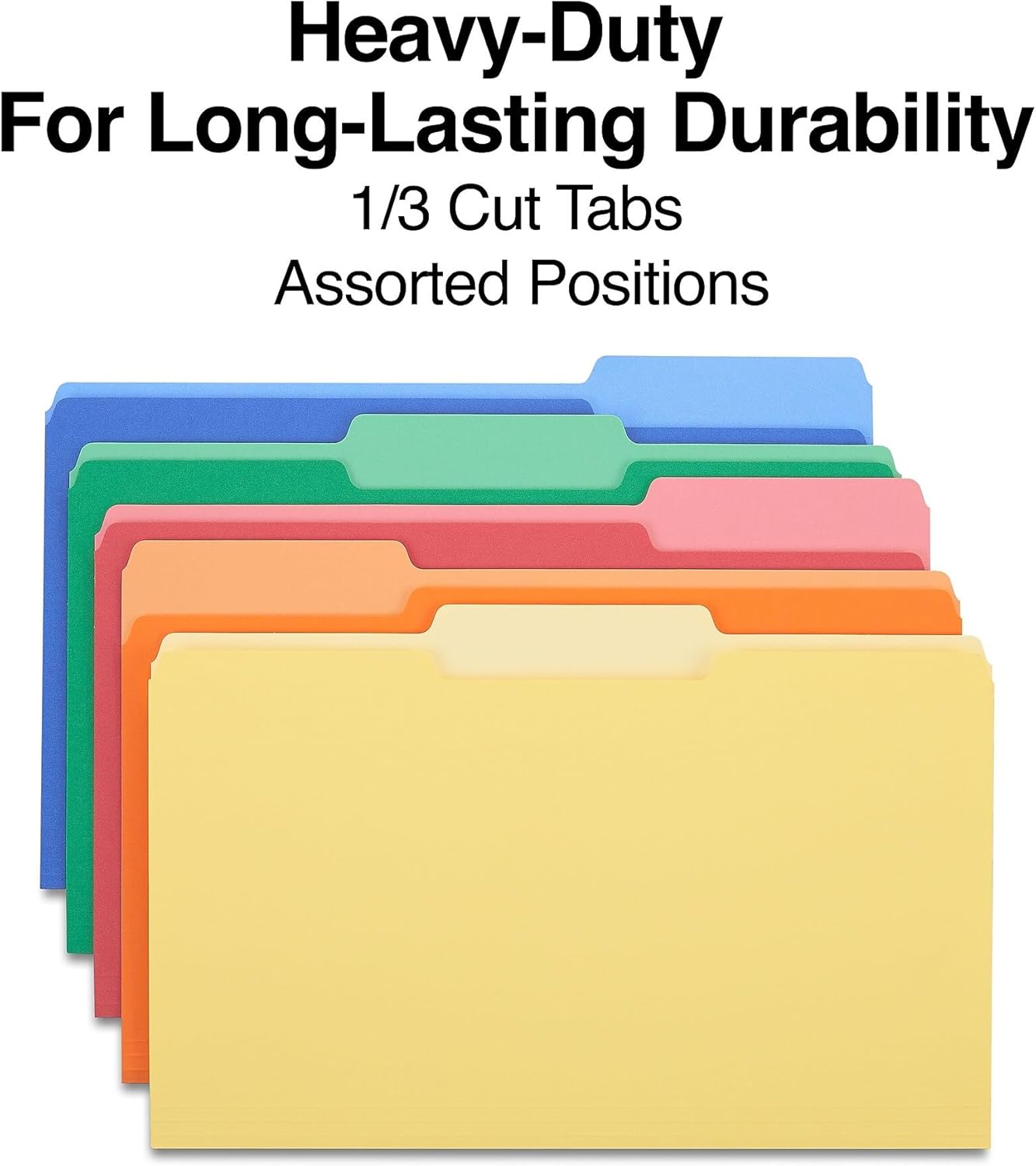 Staples Heavyweight File Folders, Legal Size, 1/3‑Cut Tabs, Assorted Colors, Heavy‑Duty Paper Stock, 100/Carton