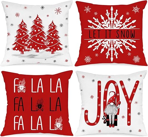 Miniatura 8 de Lanpn Juego de 4 fundas de almohada de Navidad de 16 x 16 pulgadas, fundas decorativas de almohada navideñas de invierno de 16 x 16 pulgadas para