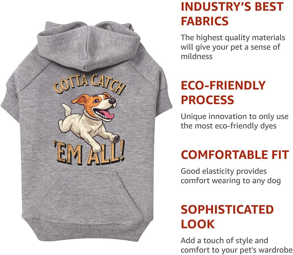 Gotta Catch 'em All Dog Hoodie with Pocket - Dog Apparel - Gifts for Squirrel Lovers - Gray, L