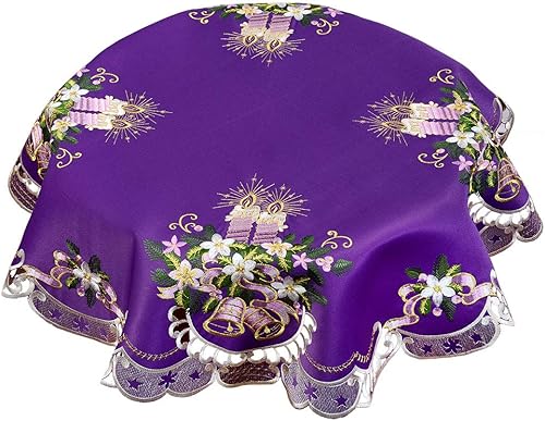 Miniatura 2 de Simhomsen Manteles bordados morados, adornos redondos pequeños para Navidad (redondos de 34 pulgadas)