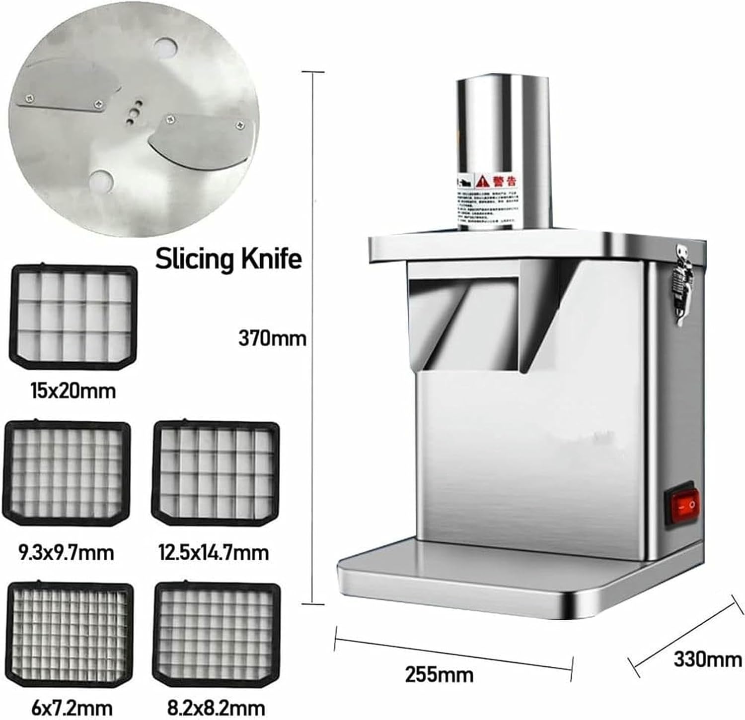 Commercial Machine, 250 W Fruit And Vegetable Cutter, Automatic Cutter With Grid And Cutting Blades, For Dining Rooms And Hotels.