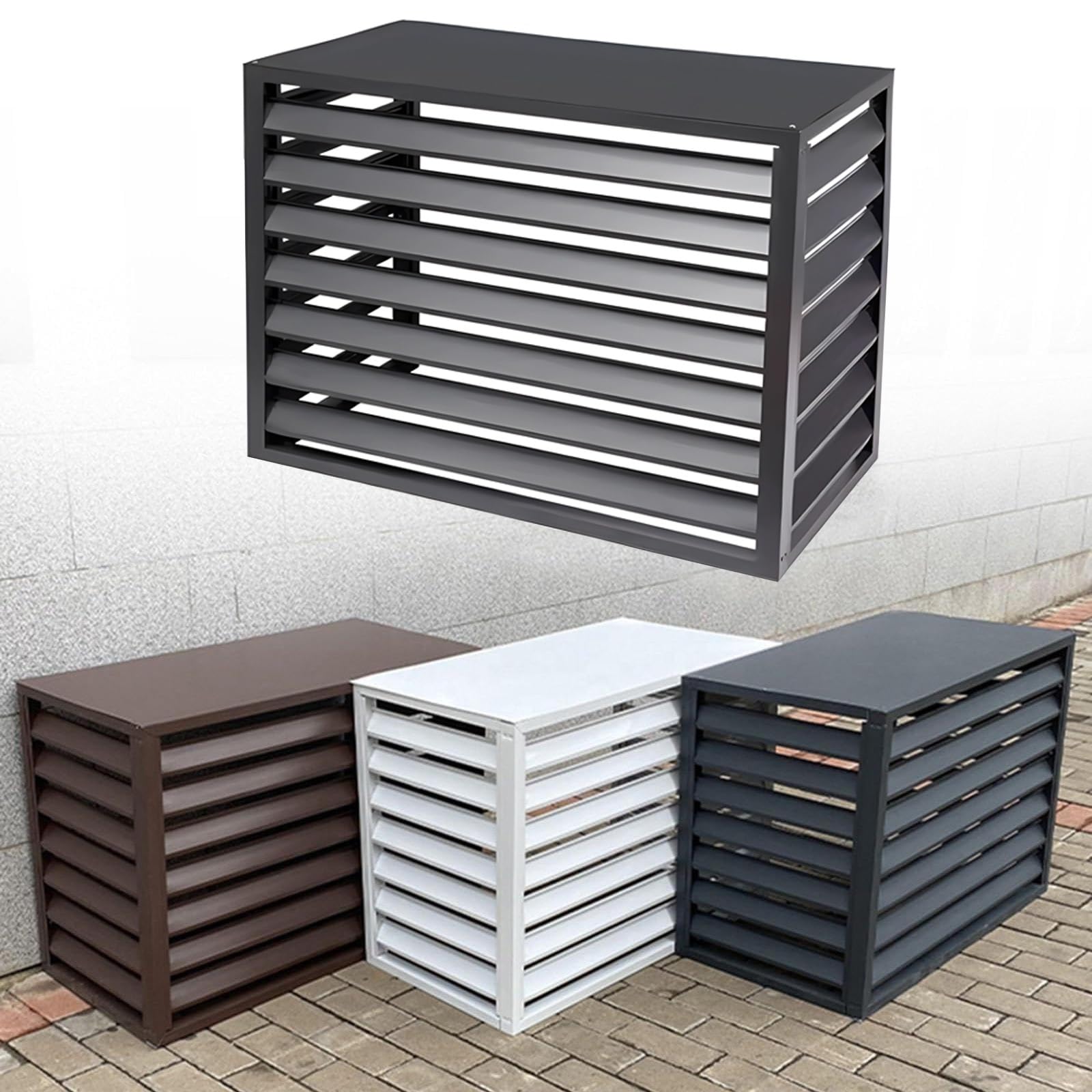 QYMYOZ Aluminum Alloy Air Conditioner Fence 4 Rainproof Panels Outdoor Condenser Cover Pool Equipment Enclosure Durable Black Protection