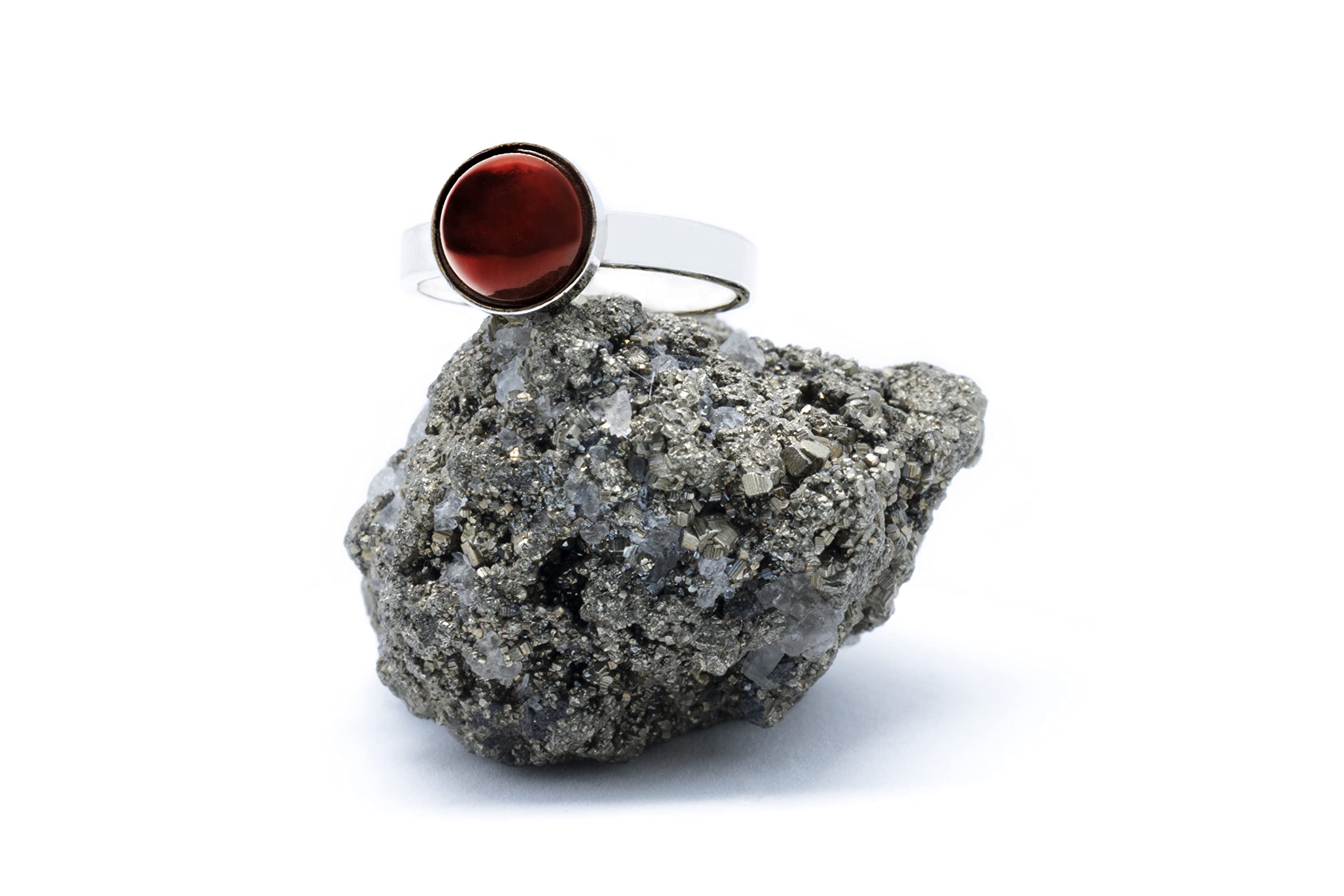 Anillo de Plata 925 con Ágata Roja Oscura (Piedra Natural) 8mm - Disponible Anillo Ajustable y Fijo, Tamaño de XS a XXXL, para Hombre, para Mujer - Caja Regalo Gratis