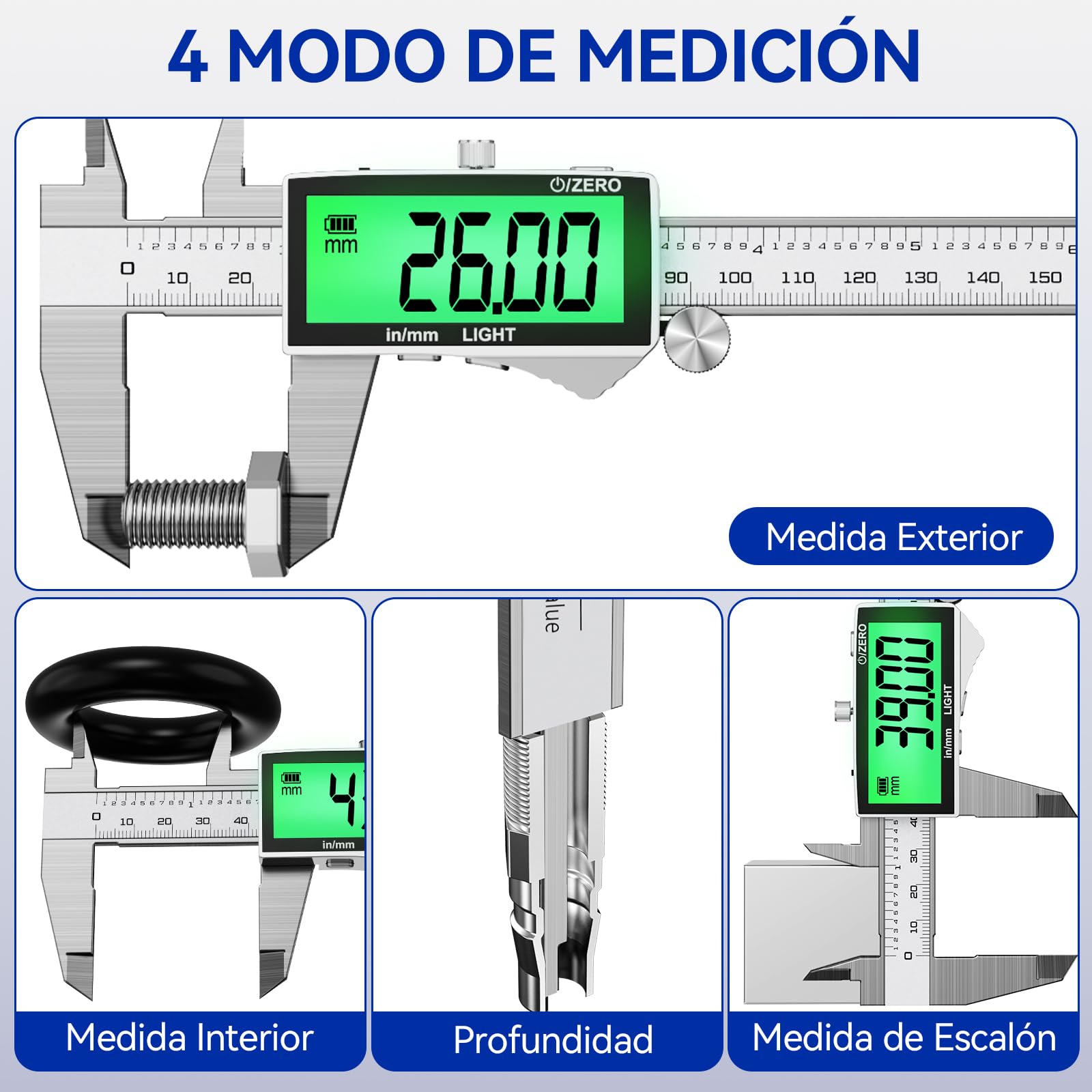 Preciva Calibre Digital 150mm Pie de Rey Acero Inoxidable Pantalla LCD Retroiluminada mm/in