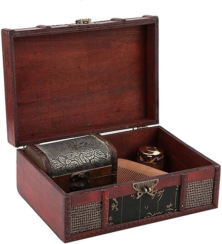 Miniatura 6 de Caja del tesoro, caja de madera china vintage de 9.1 x 6.3 x 3.9 pulgadas, caja de joyería china para almacenar libros, Biblias, documentos, joyas