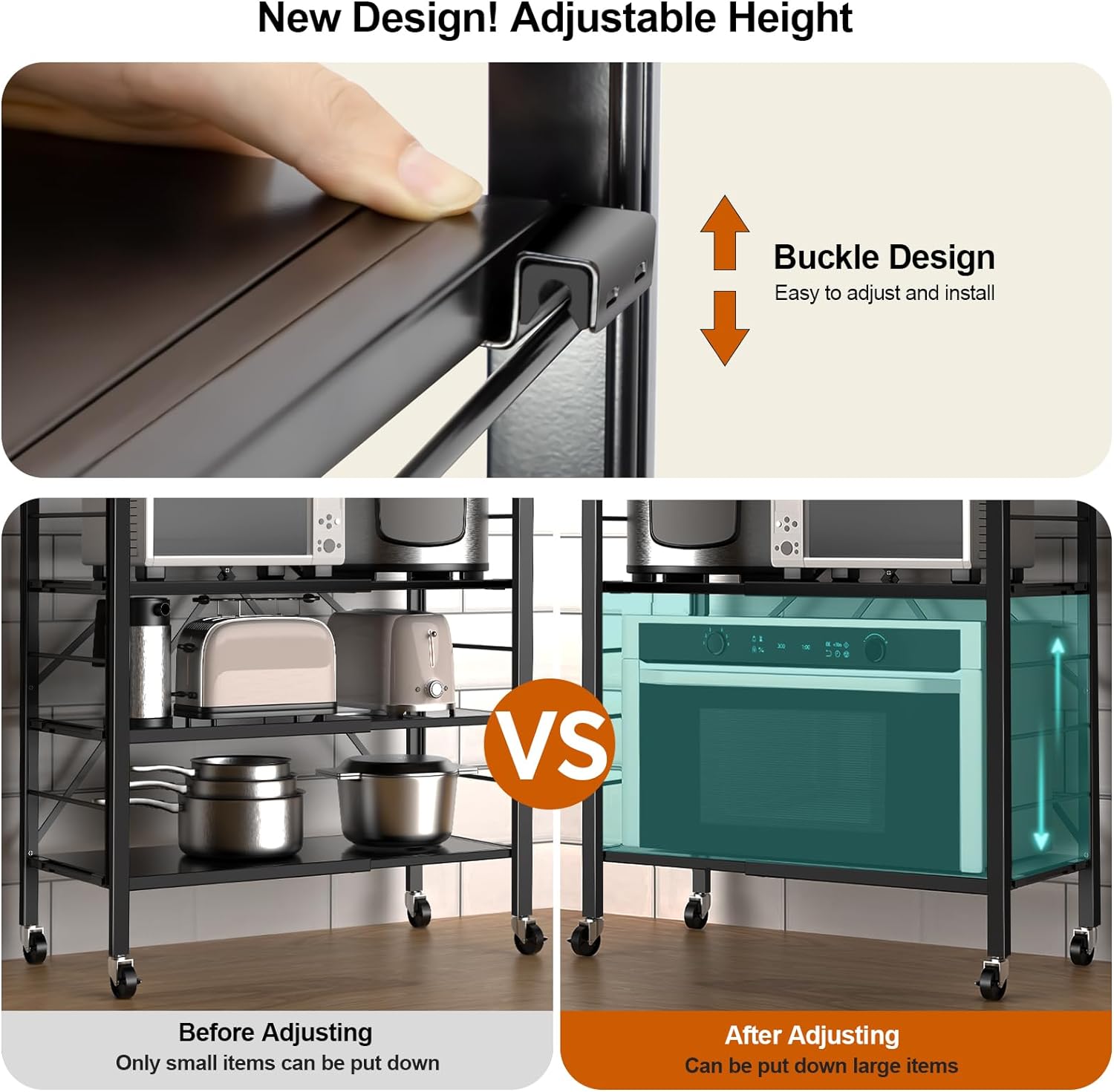 5 Tier Foldable Storage Shelves, Expandable Folding Shelving Units with Wheels, Changeable into 2 Shelf Units, Collapsible Adjustable Storage Rack Metal Shelves for Storage, Pantry, Garage, Kitchen