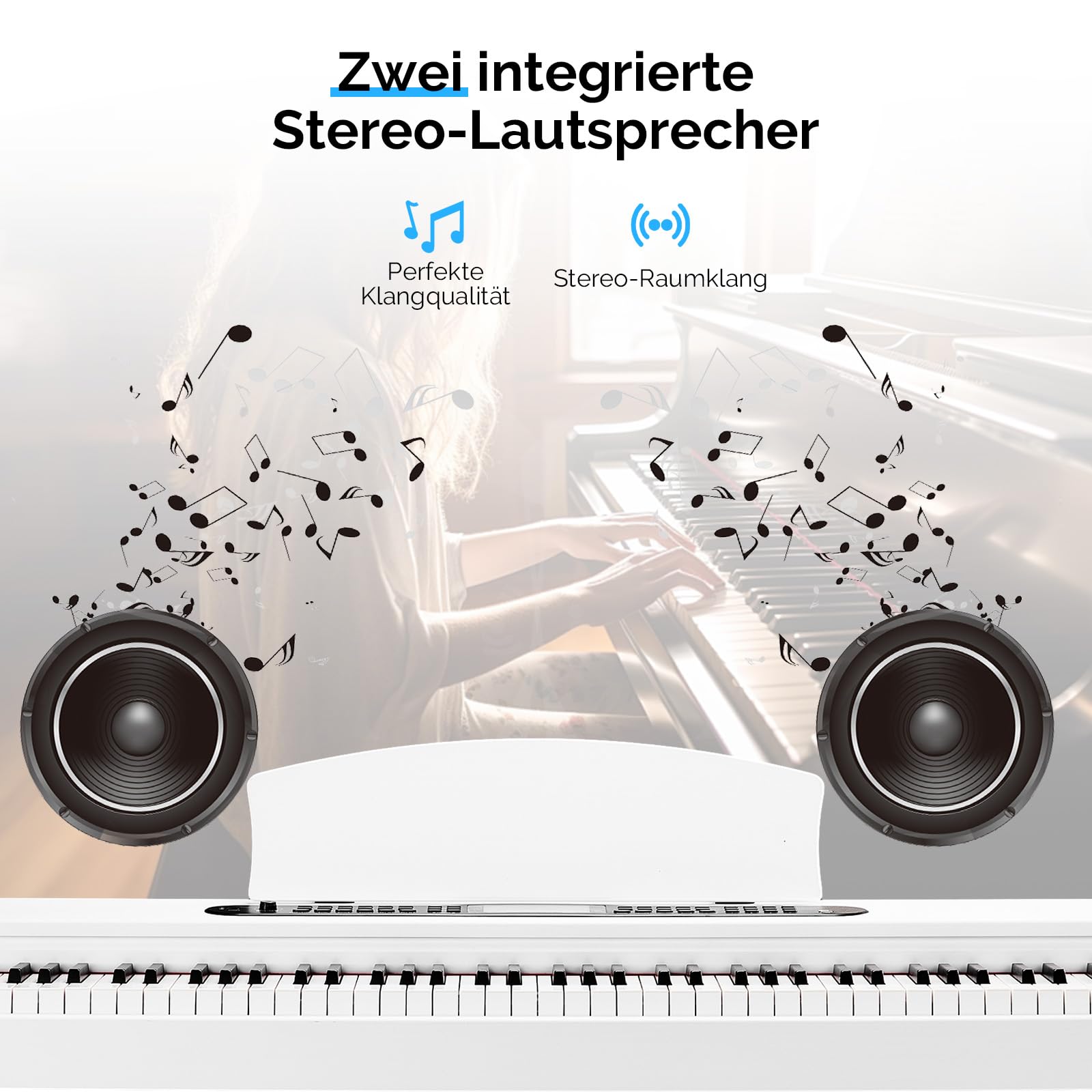Bonnlo Piano digital con 88 teclas ponderadas, piano electrónico con unidad de 3 pedales para principiantes, MIDI USB, doble Bluetooth, pantalla LCD, altavoces estéreo, 800 sonidos y 200 ritmos, color