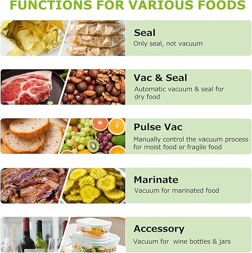 Miniatura 4 de Bonsenkitchen Máquina selladora al vacío, cortador integrado  Almacenamiento de bolsas, sellador de alimentos multifuncional para Sous Vide y